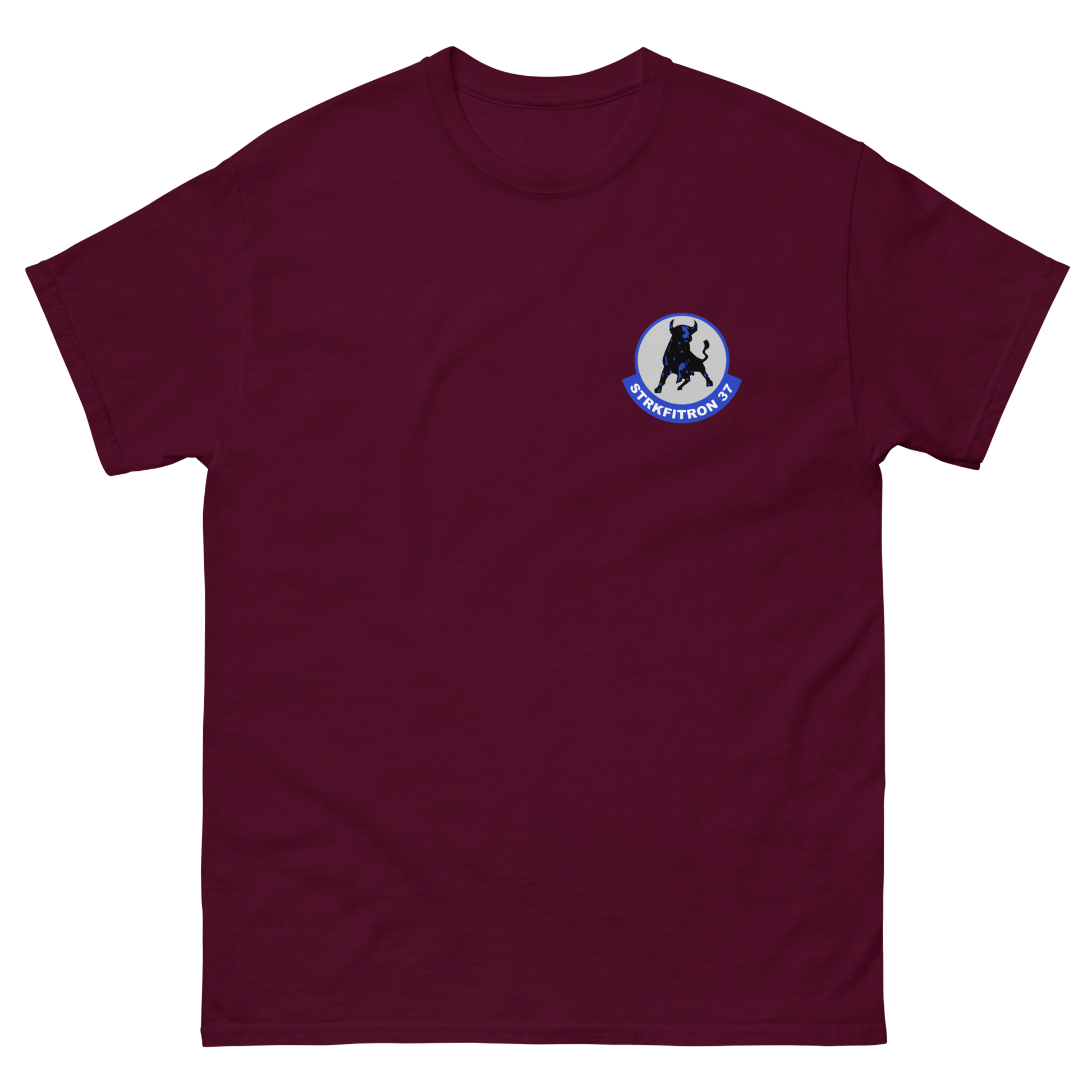VFA-37 Ragin' Bulls Squadron Crest T-Shirt – front view, maroon