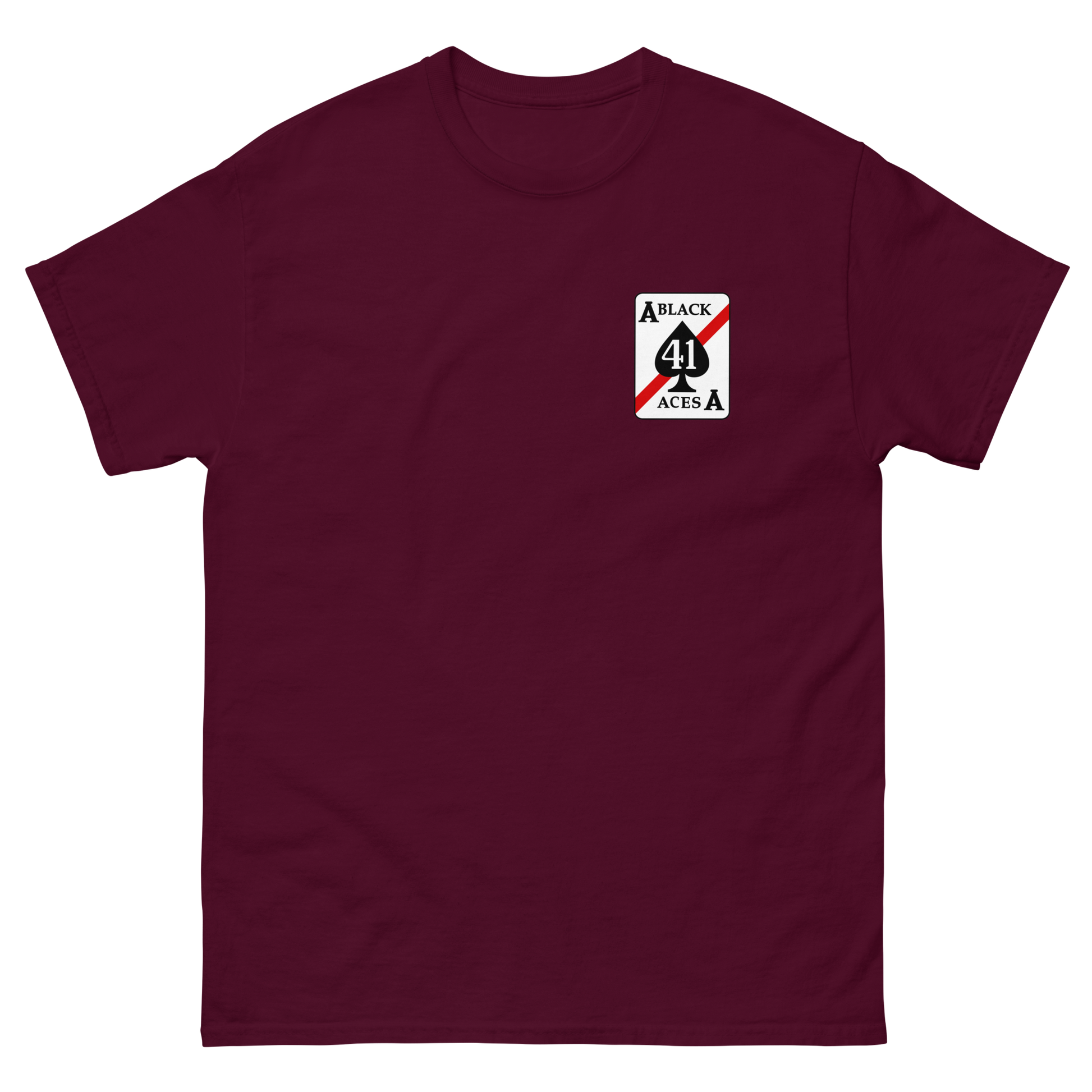 VFA-41 Black Aces Squadron Crest T-Shirt – front view, maroon