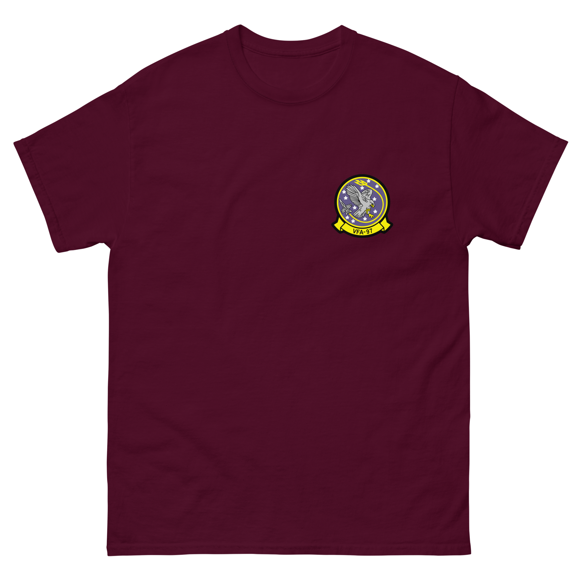 VFA-97 Warhawks Squadron Crest T-Shirt – front view, maroon