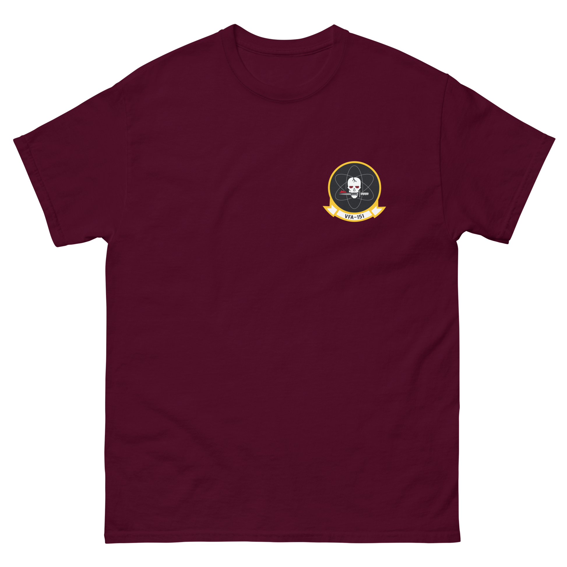 VFA-151 Vigilantes Squadron Crest T-Shirt – front view, maroon