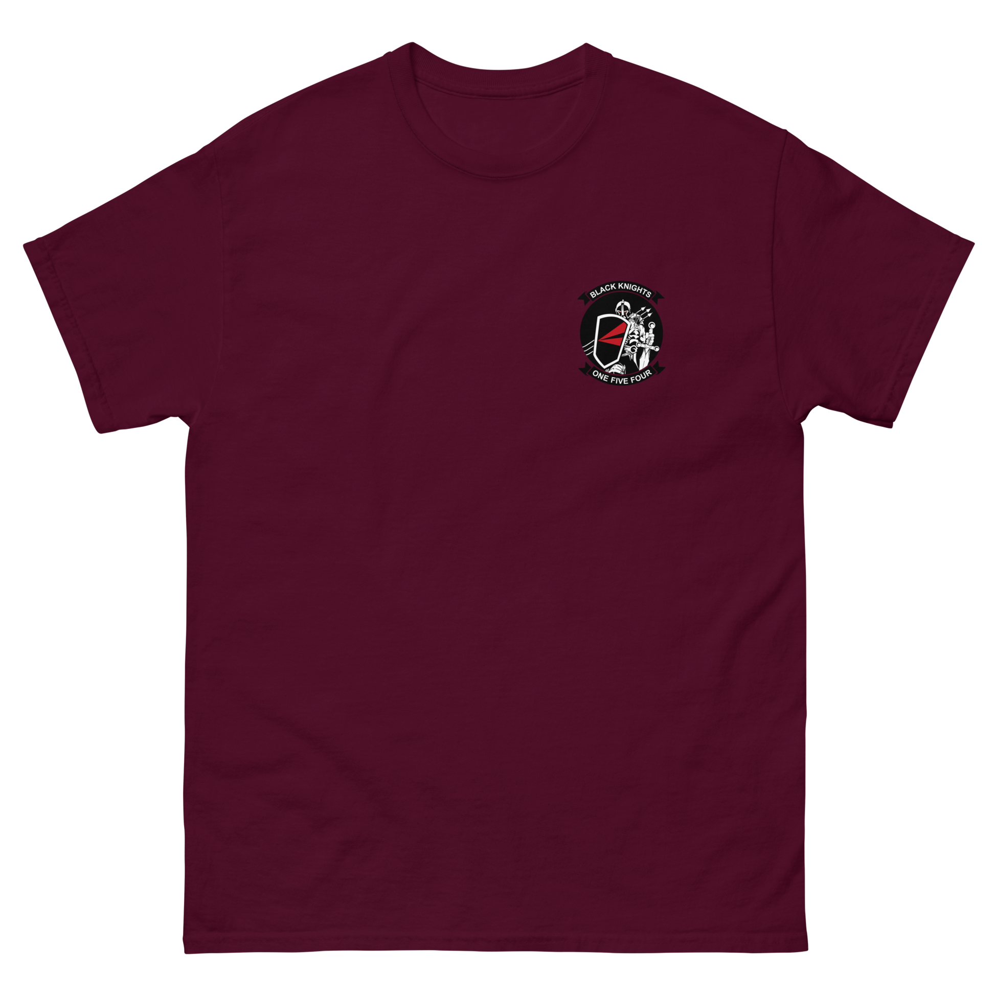 VF-154 Black Knights Squadron Crest T-Shirt – front view, maroon