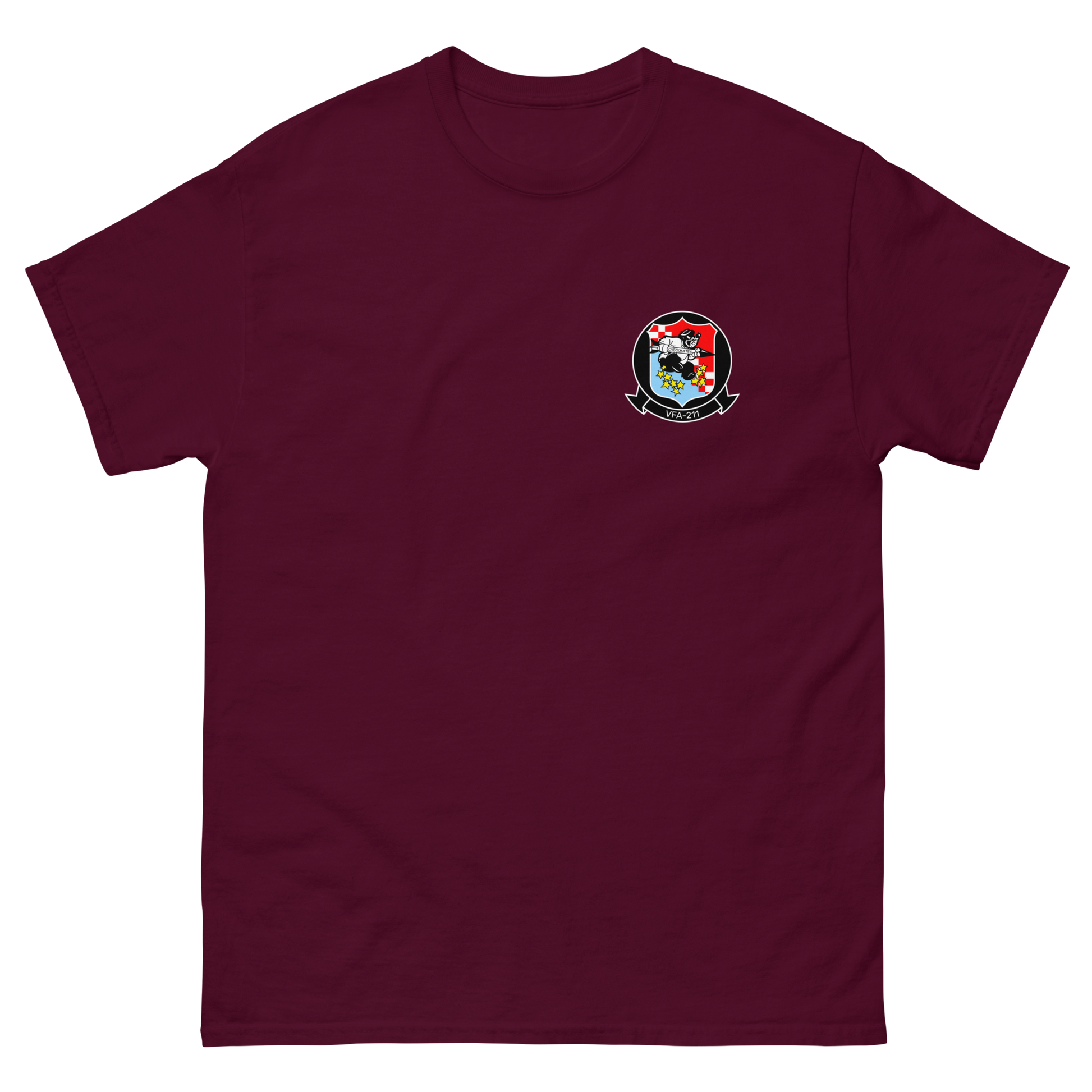 VFA-211 Checkmates Squadron Crest T-Shirt – front view, maroon