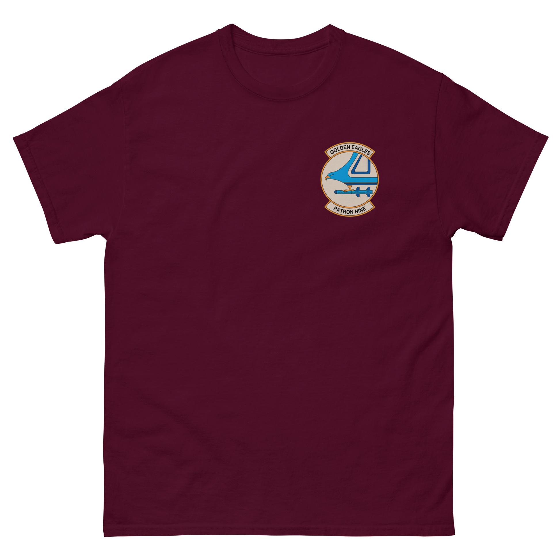 VP-9 Golden Eagles Squadron Crest (1) T-Shirt – front view, maroon