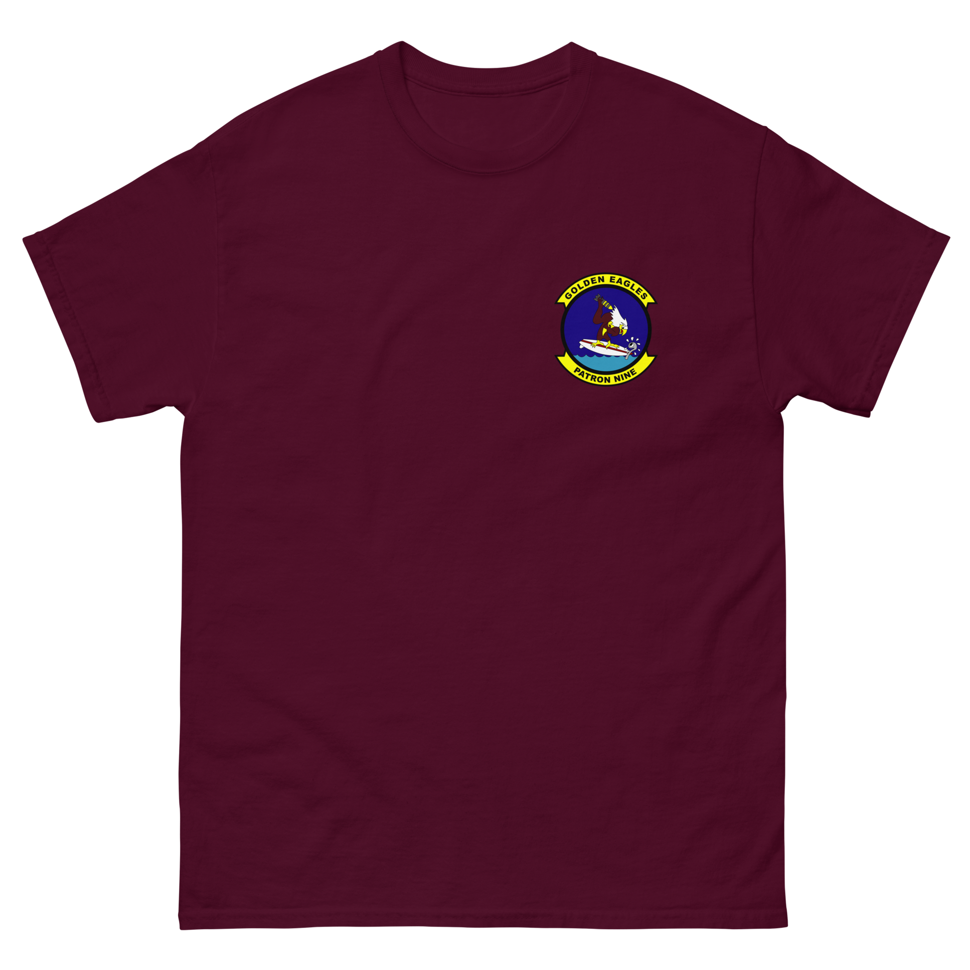 VP-9 Golden Eagles Squadron Crest (2) T-Shirt – front view, maroon