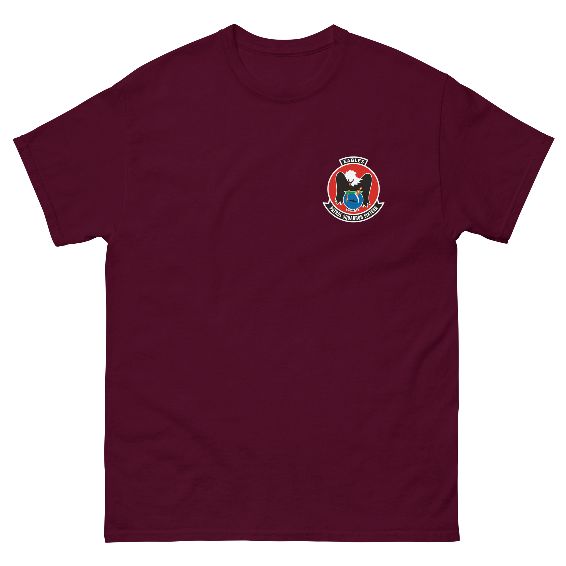 VP-16 Eagles Squadron Crest T-Shirt – front view, maroon