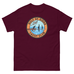 Gulf of Sidra Yacht Club T-Shirt – front view, maroon