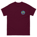 USS Coral Sea (CVA-43) Ship's Crest T-Shirt – front view, maroon