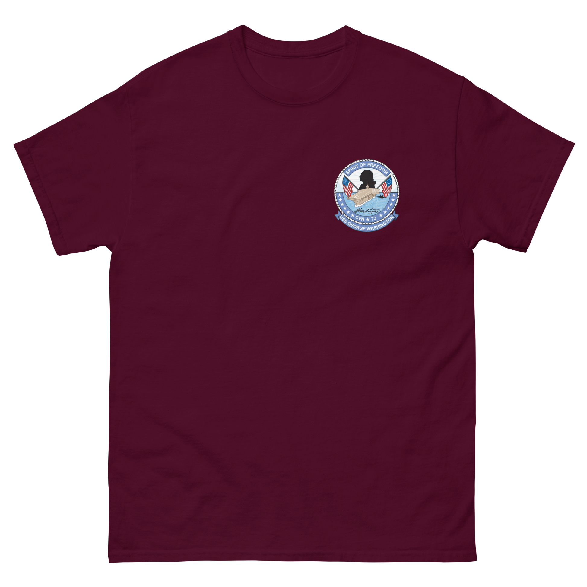 USS George Washington (CVN-73) Ship's Crest T-Shirt – front view, maroon