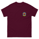 USS Independence (CVA/CV-62) Ship's Crest T-Shirt – front view, maroon