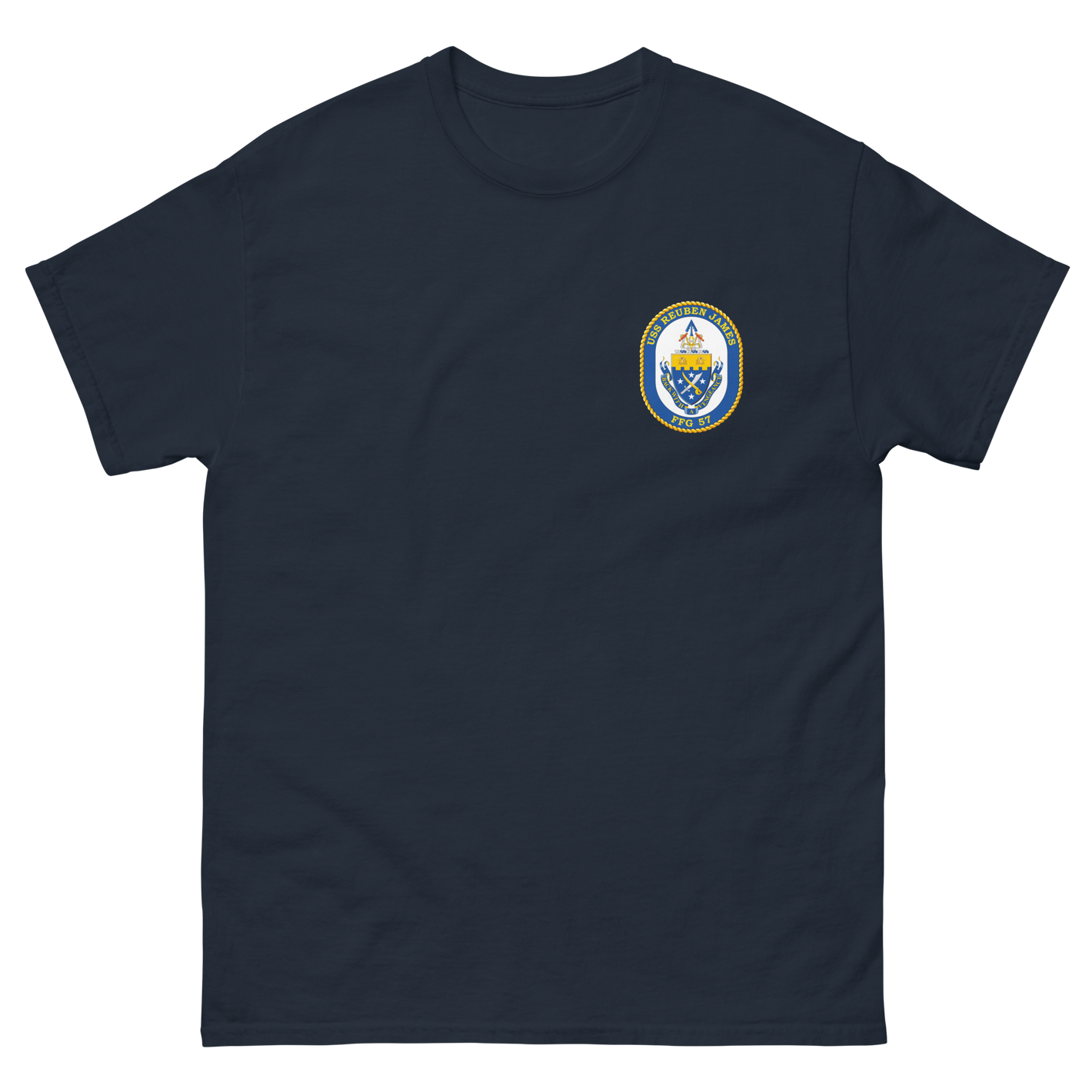 USS Reuben James (FFG-57) Ship's Crest Shirt – front view, navy