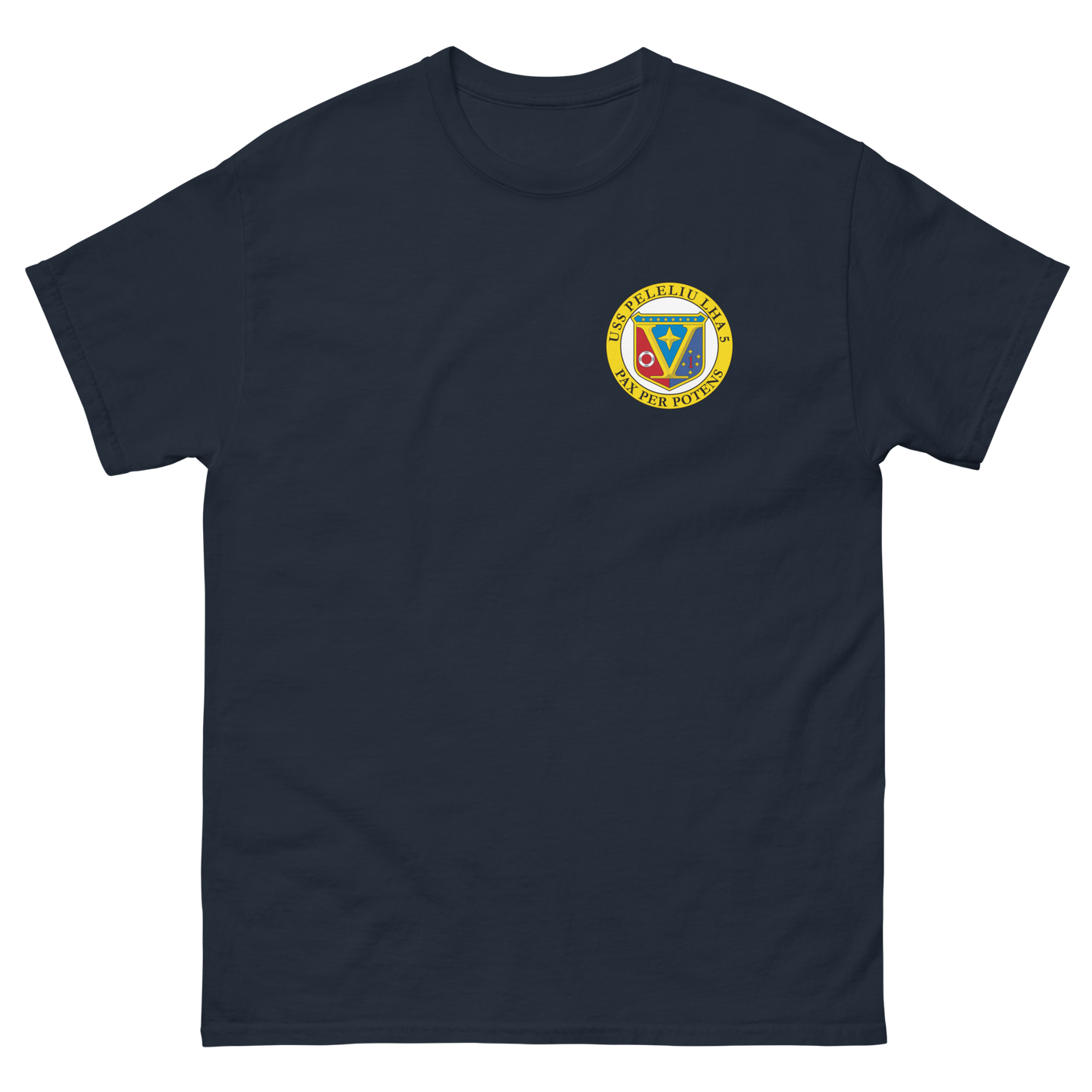 USS Peleliu (LHA-5) Ship's Crest T-Shirt – front view, navy