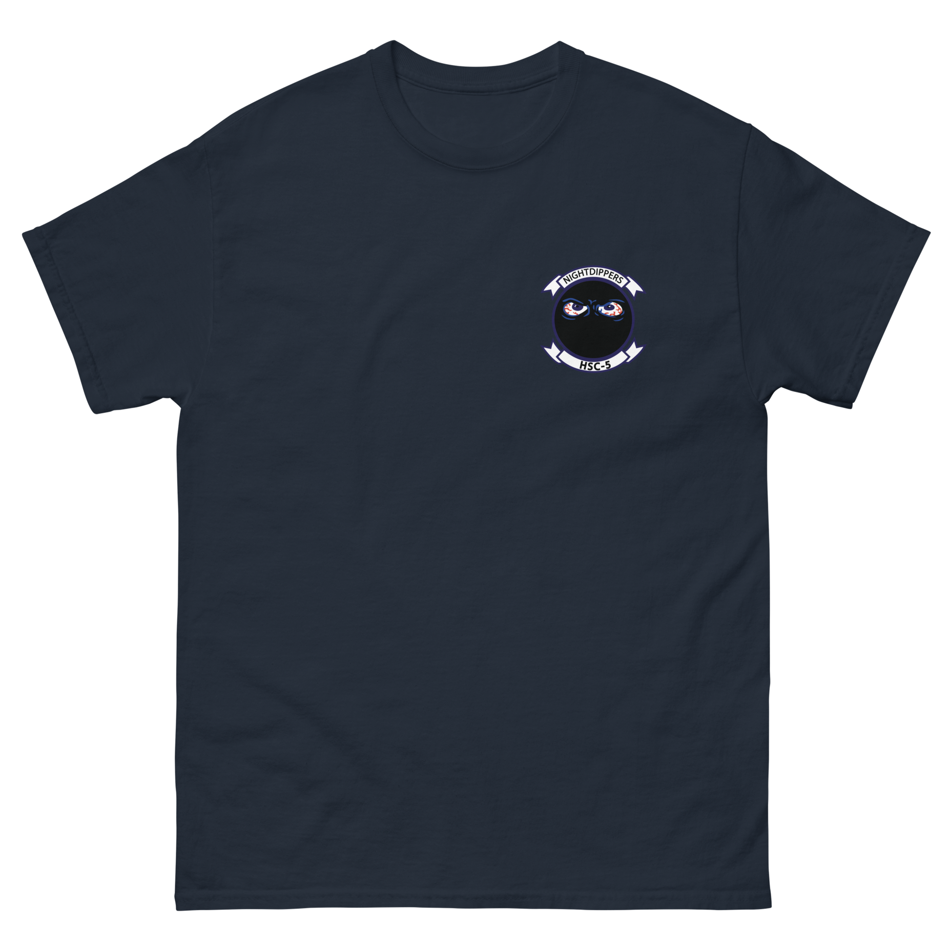 HSC-5 Nightdippers Squadron Crest Shirt – front view, navy
