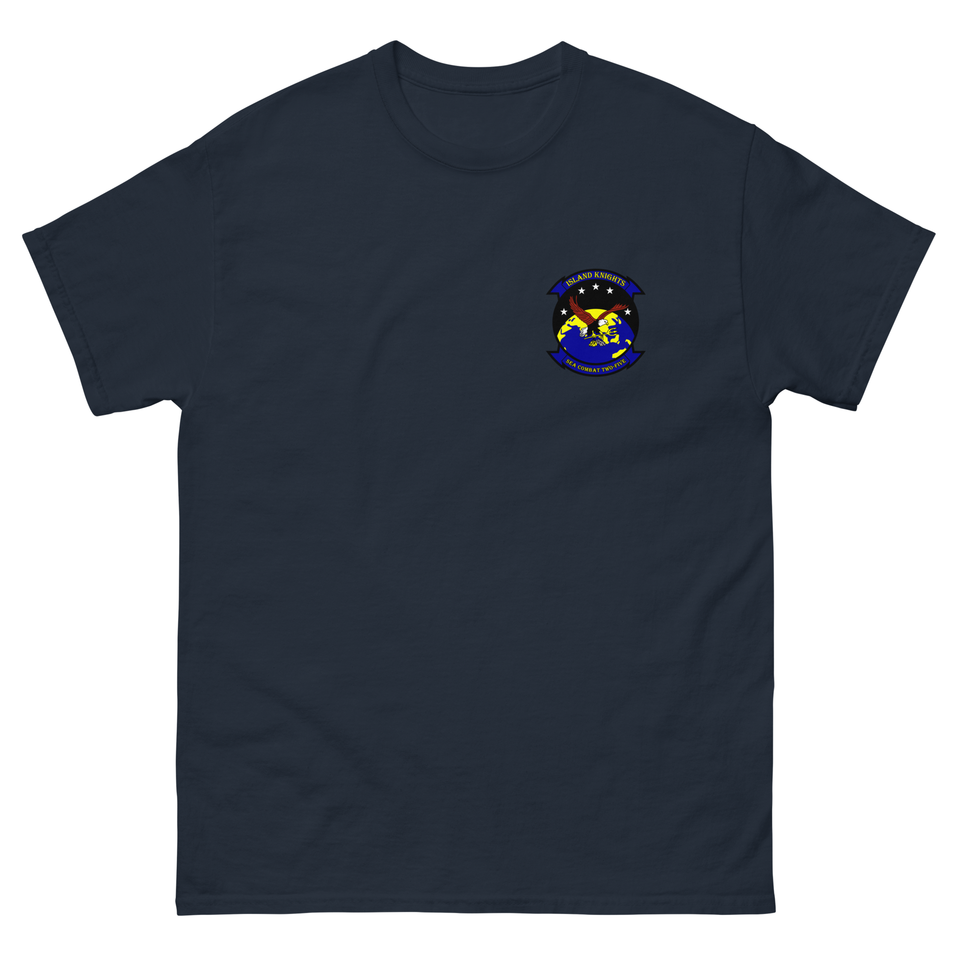 HSC-25 Island Knights Squadron Crest T-Shirt – front view, navy