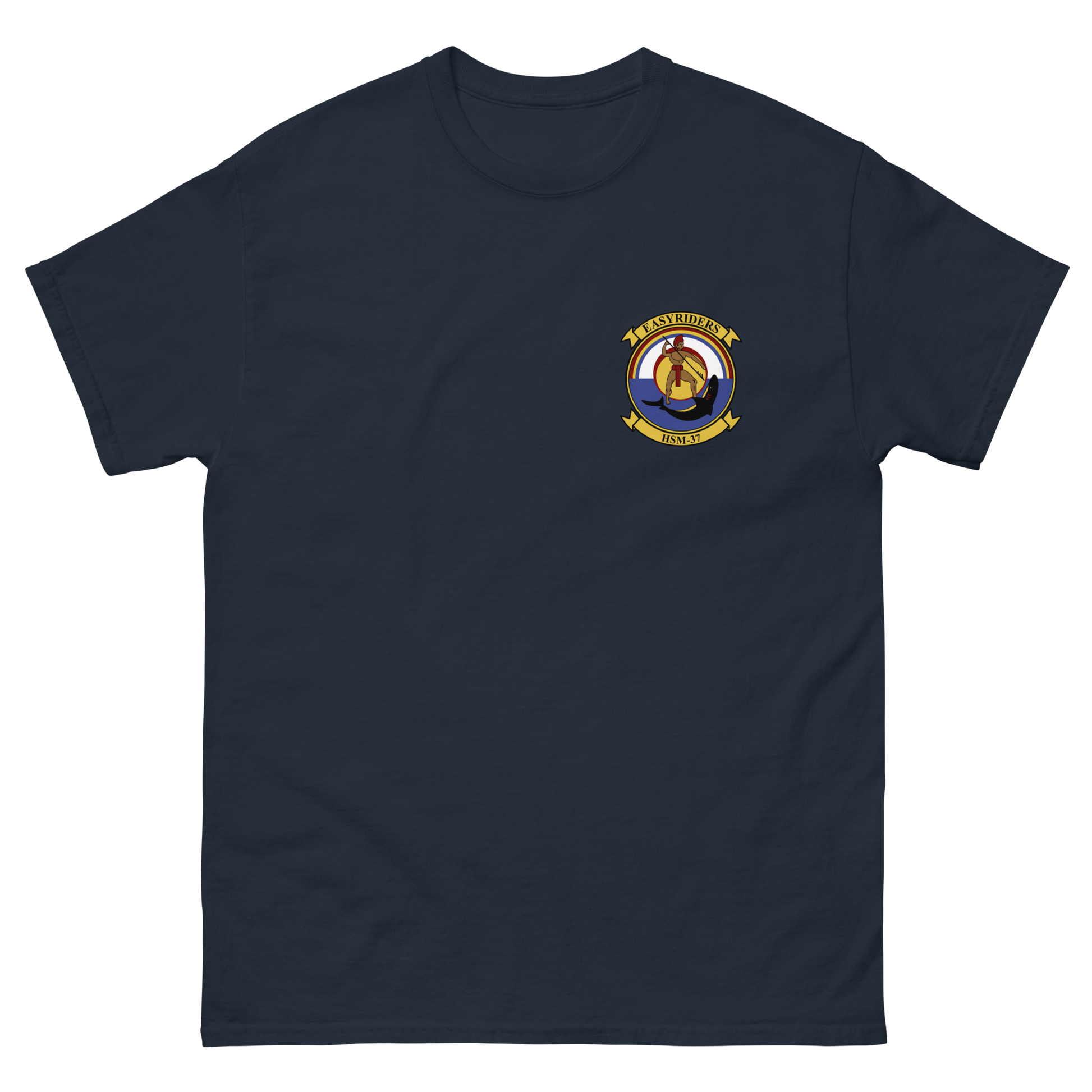 HSM-37 Easy Riders Squadron Crest T-Shirt – front view, navy