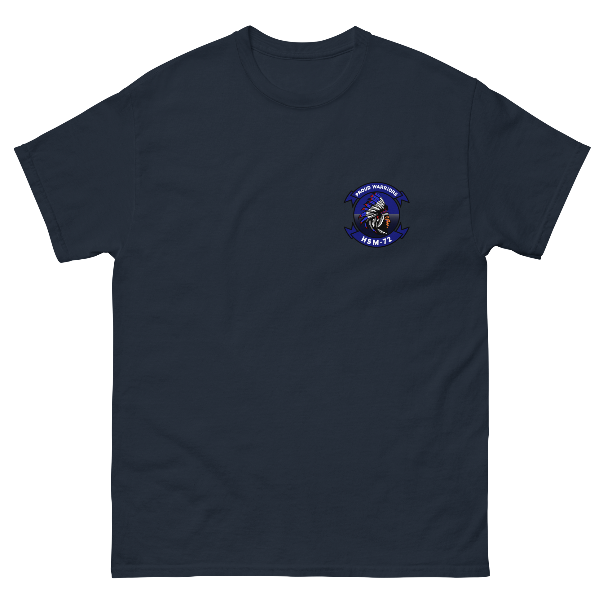 HSM-72 Proud Warriors Squadron Crest Shirt – front view, navy