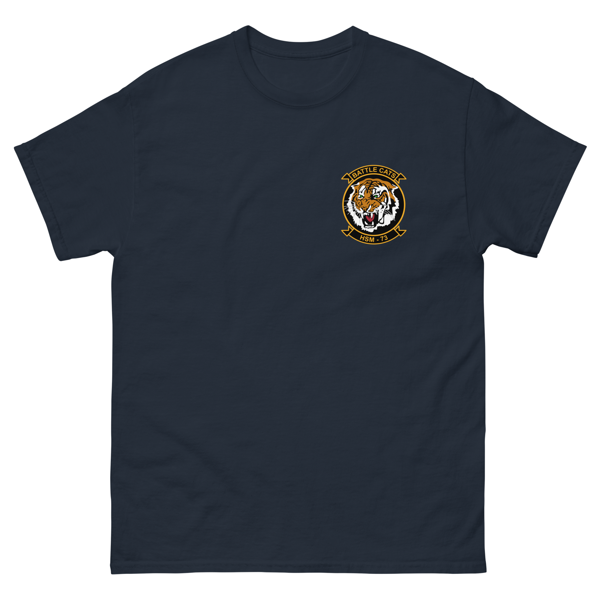 HSM-73 Battlecats Squadron Crest Shirt – front view, navy