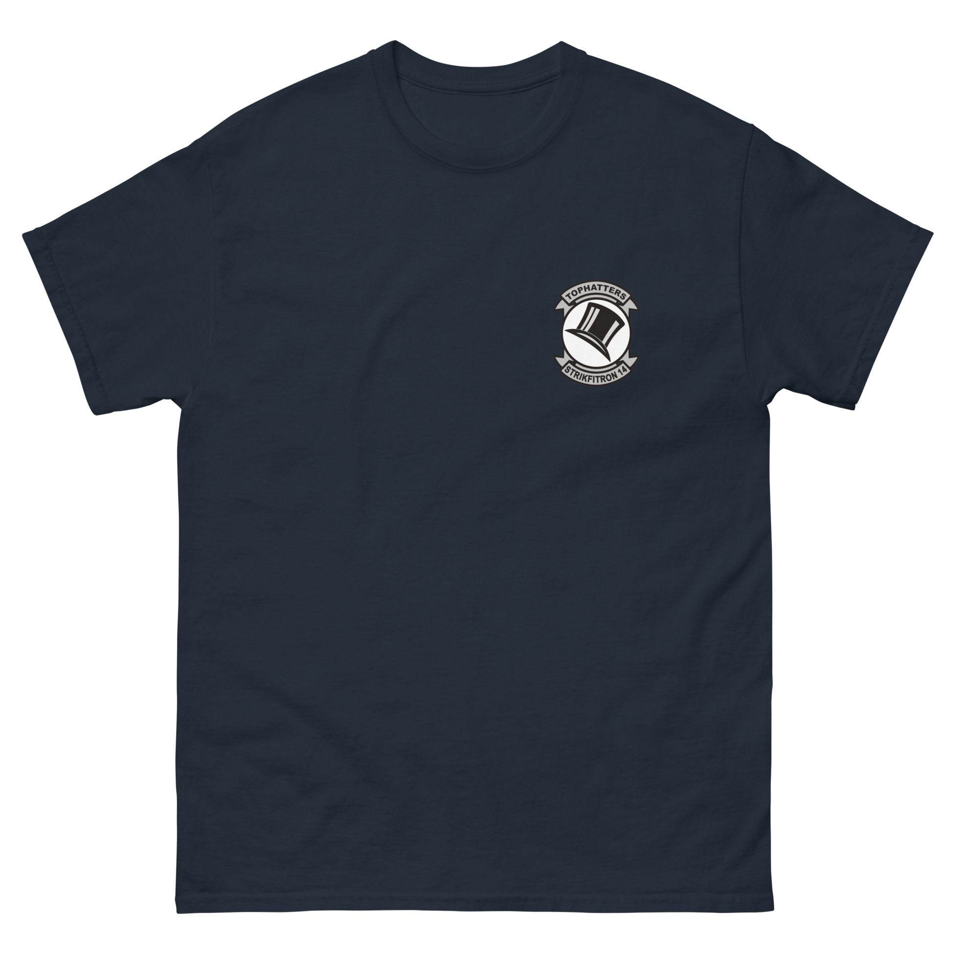 VFA-14 Tophatters Squadron Crest T-Shirt – front view, navy