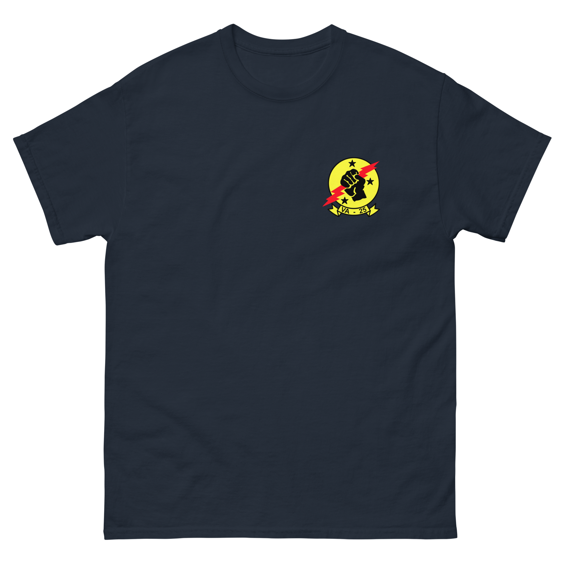 VA-25 Fist of the Fleet Squadron Crest T-Shirt – front view, navy