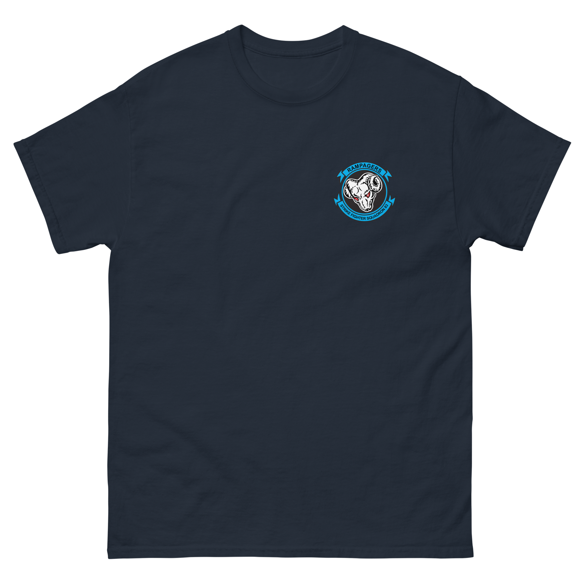 VFA-83 Rampagers Squadron Crest T-Shirt – front view, navy
