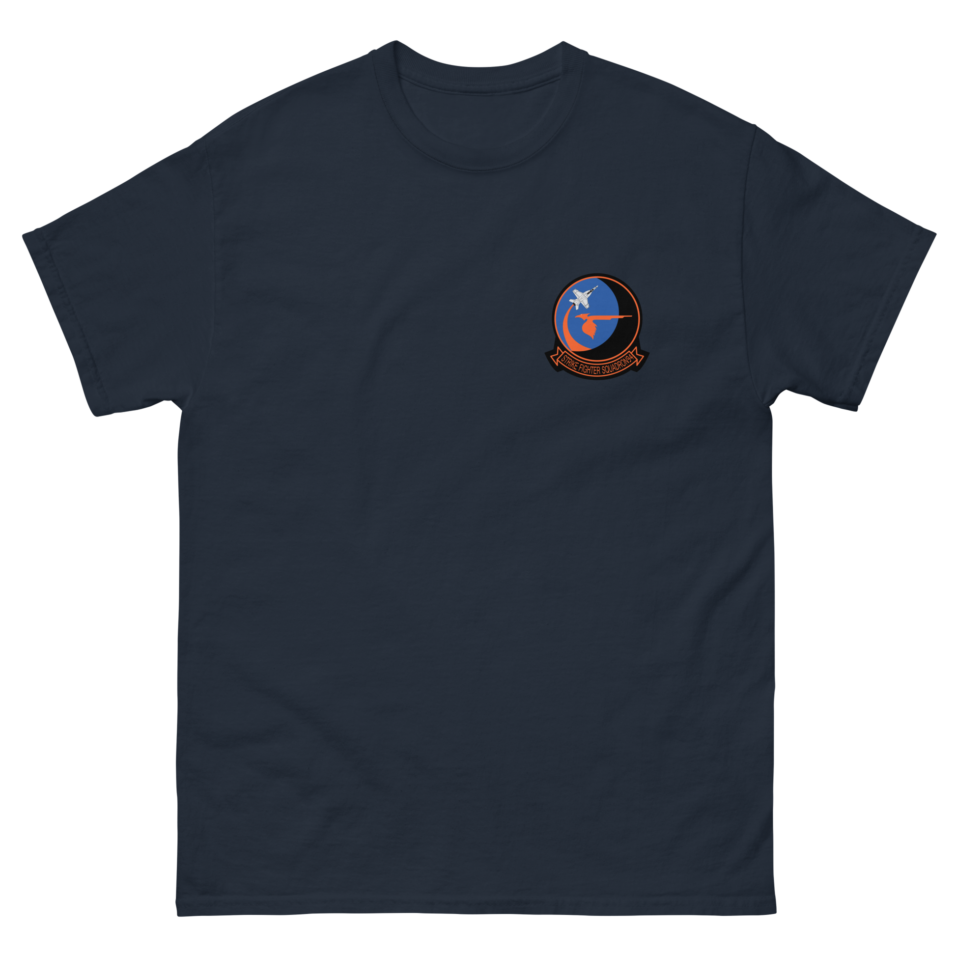 VFA-94 Mighty Shrikes Squadron Crest T-Shirt – front view, navy