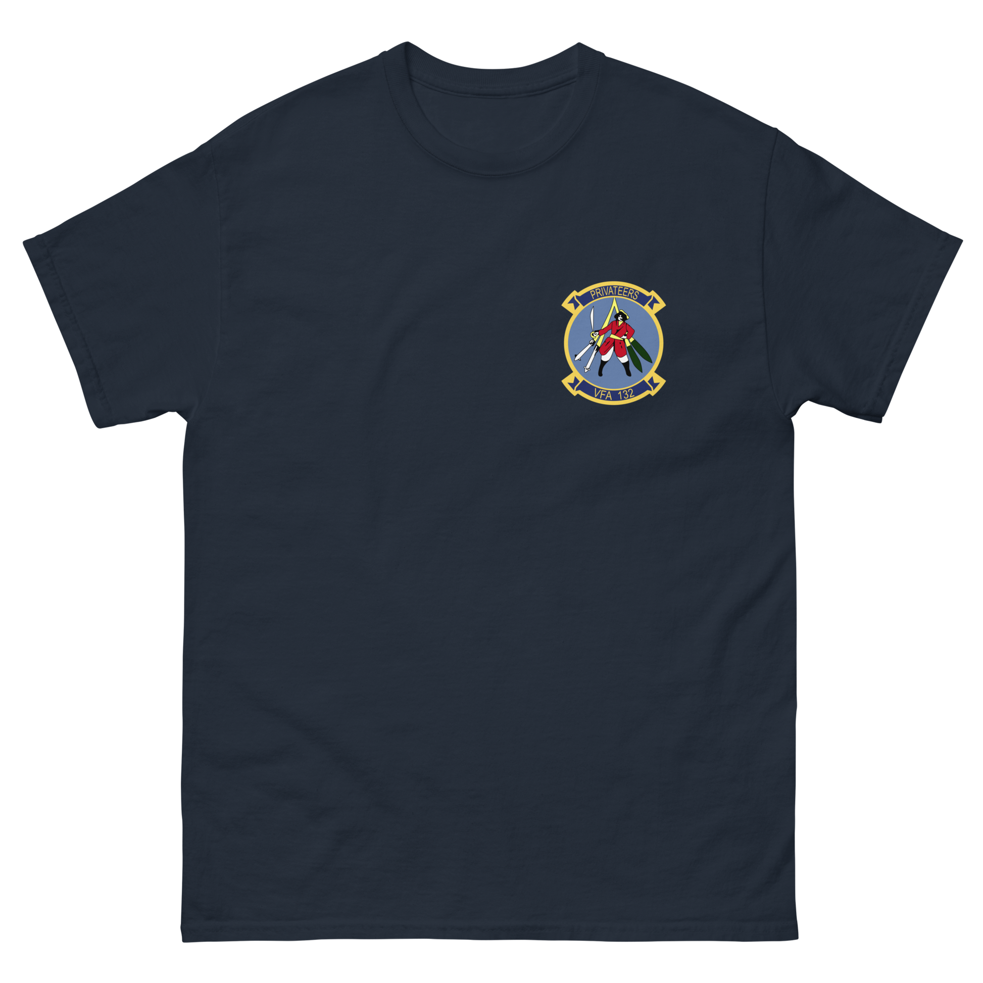 VFA-132 Privateers Squadron Crest T-Shirt – front view, navy