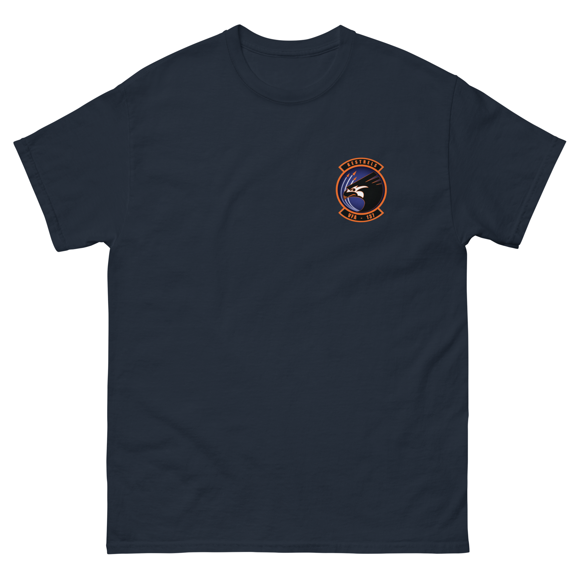 VFA-137 Kestrels Squadron Crest T-Shirt – front view, navy