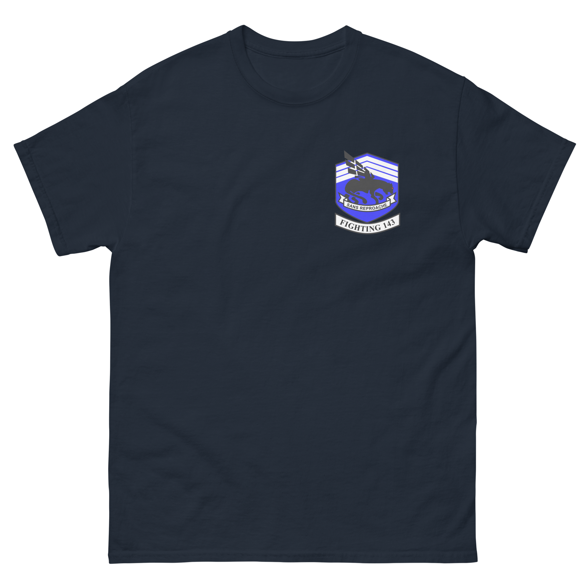 VFA-143 Pukin' Dogs Squadron Crest T-Shirt – front view, navy