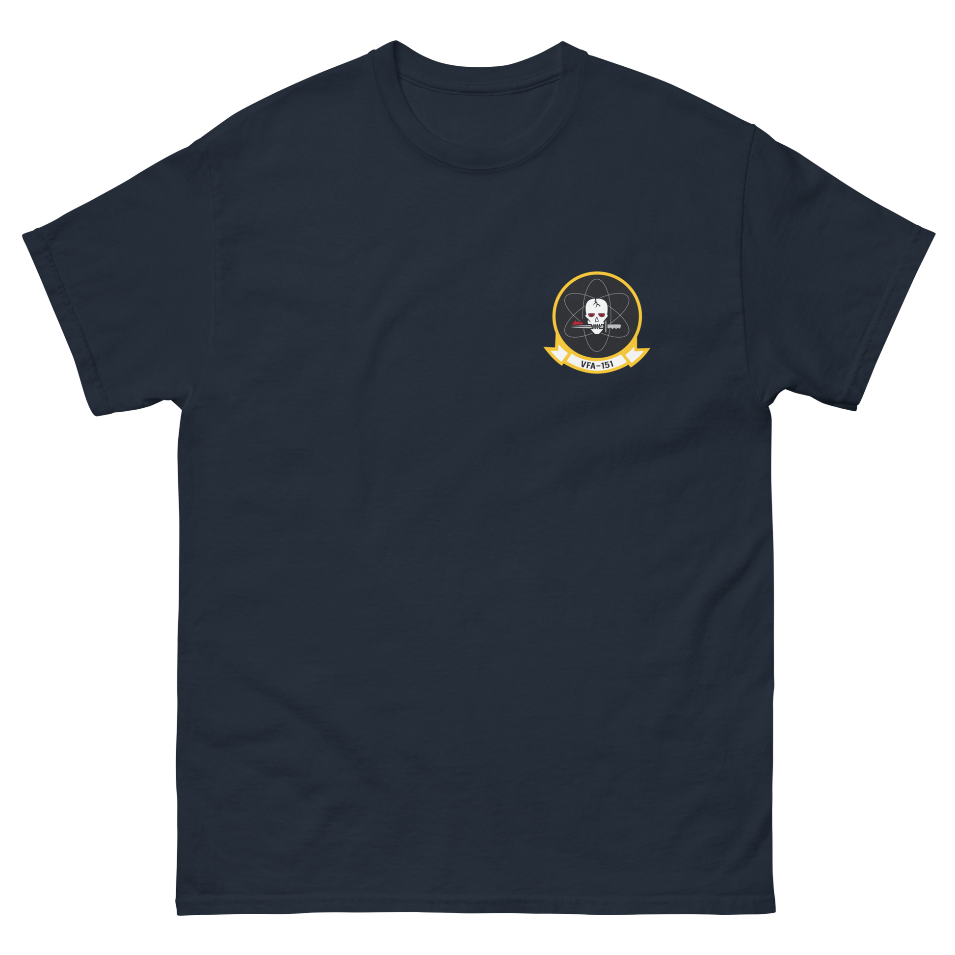 VFA-151 Vigilantes Squadron Crest T-Shirt – front view, navy
