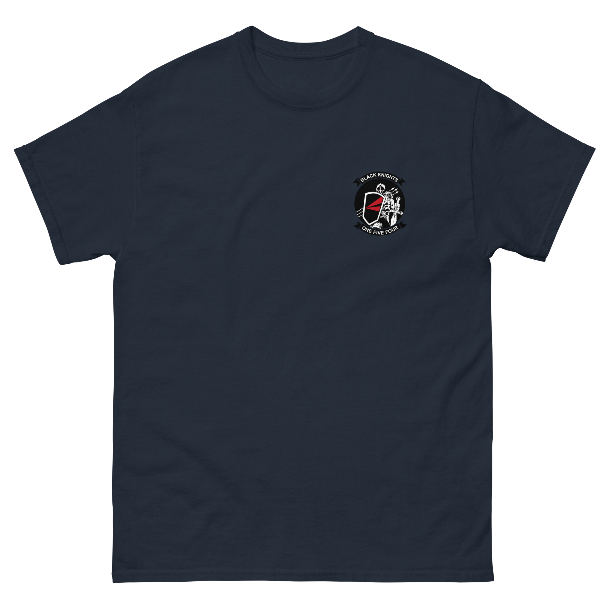 VF-154 Black Knights Squadron Crest T-Shirt – front view, navy