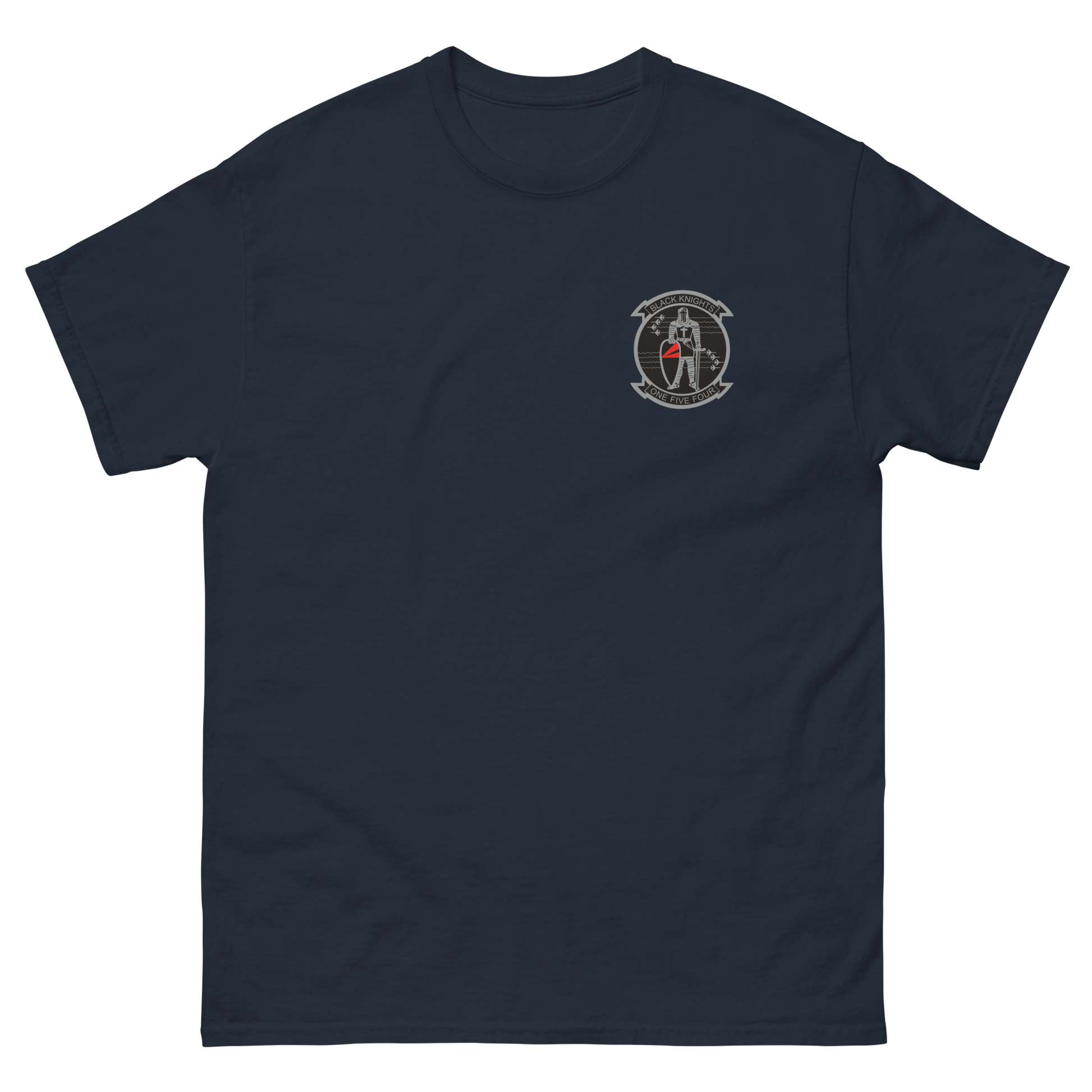 VFA-154 Black Knights Squadron Crest T-Shirt – front view, navy