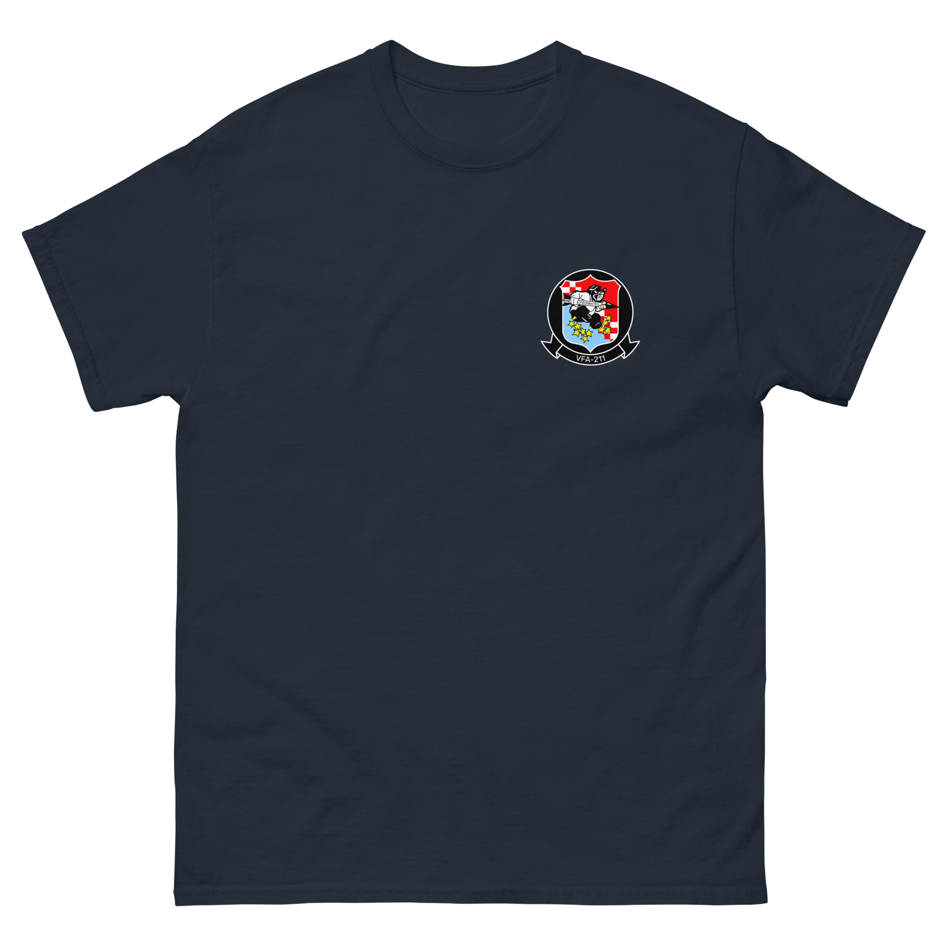 VFA-211 Checkmates Squadron Crest T-Shirt – front view, navy