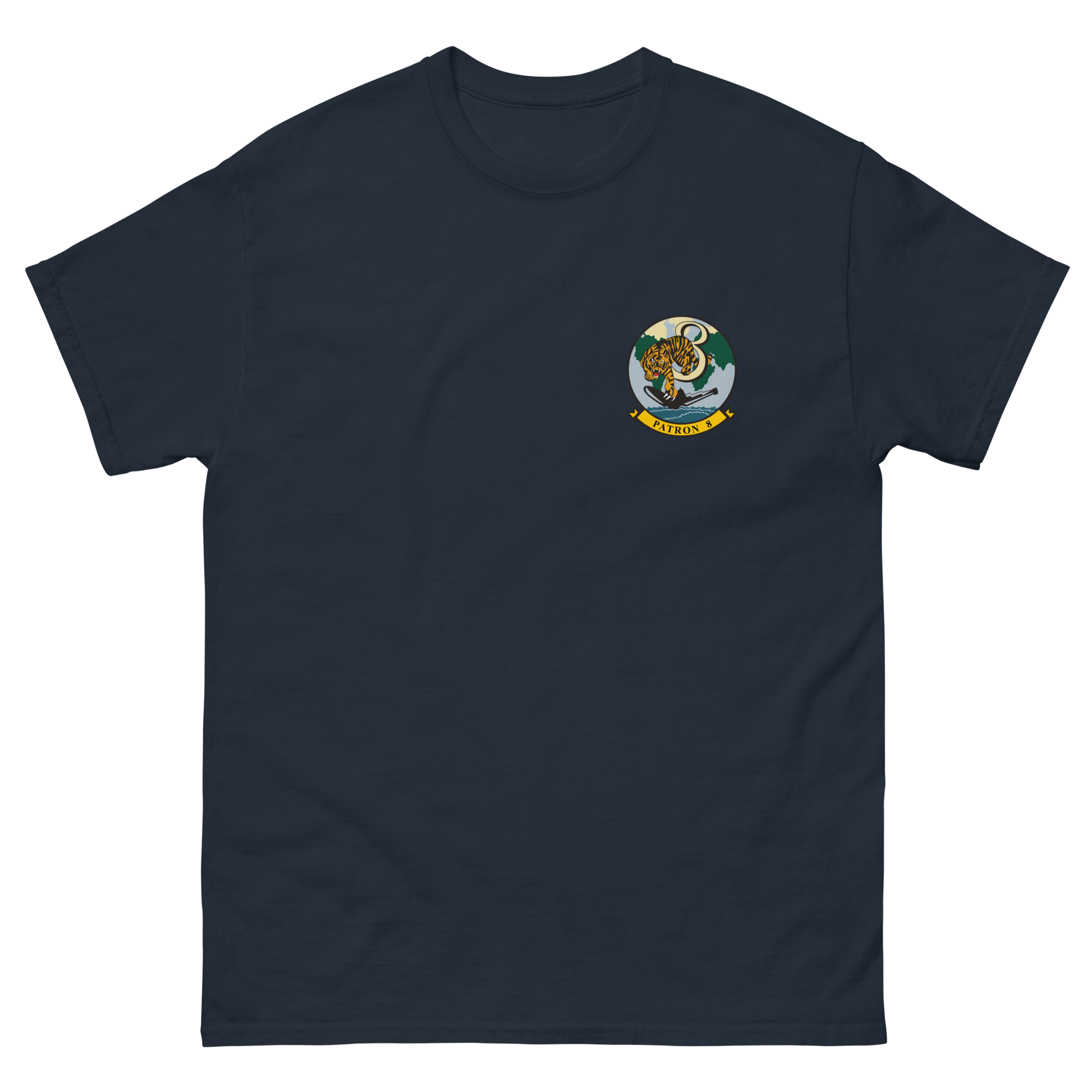VP-8 Fighting Tigers Squadron Crest T-Shirt – front view, navy