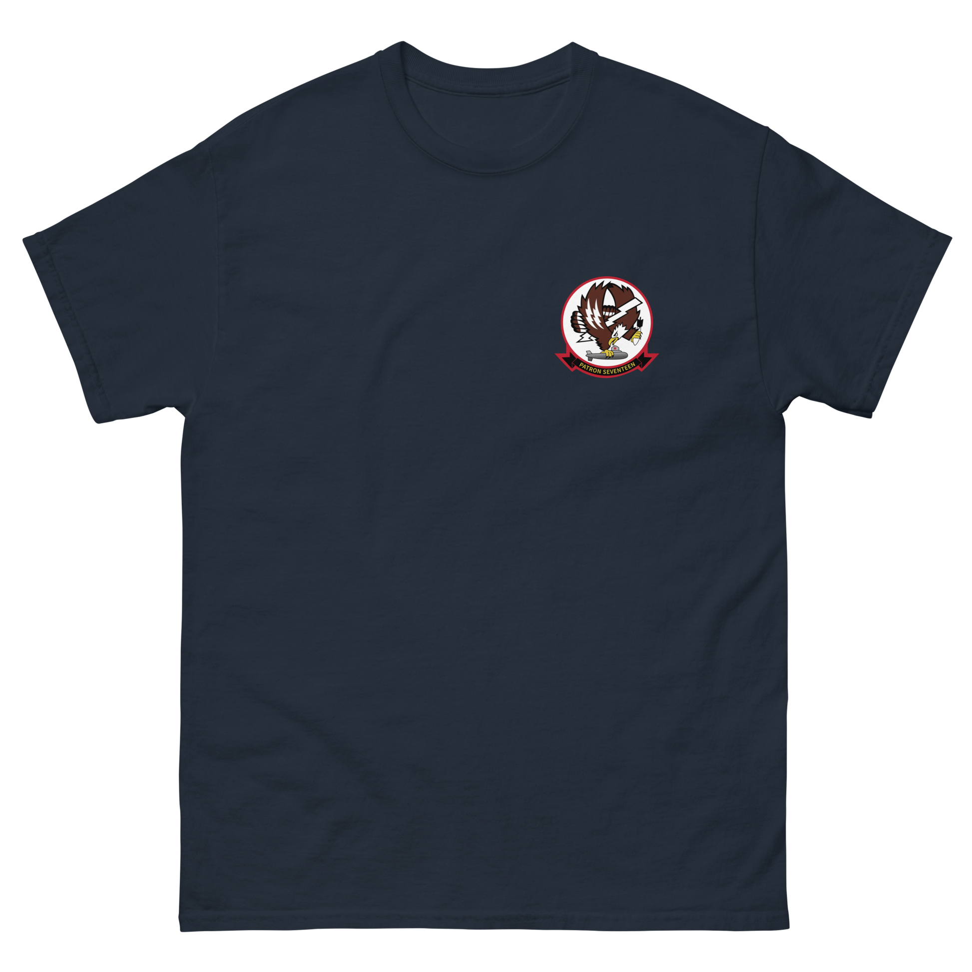 VP-17 White Lightnings Squadron Crest T-Shirt – front view, navy