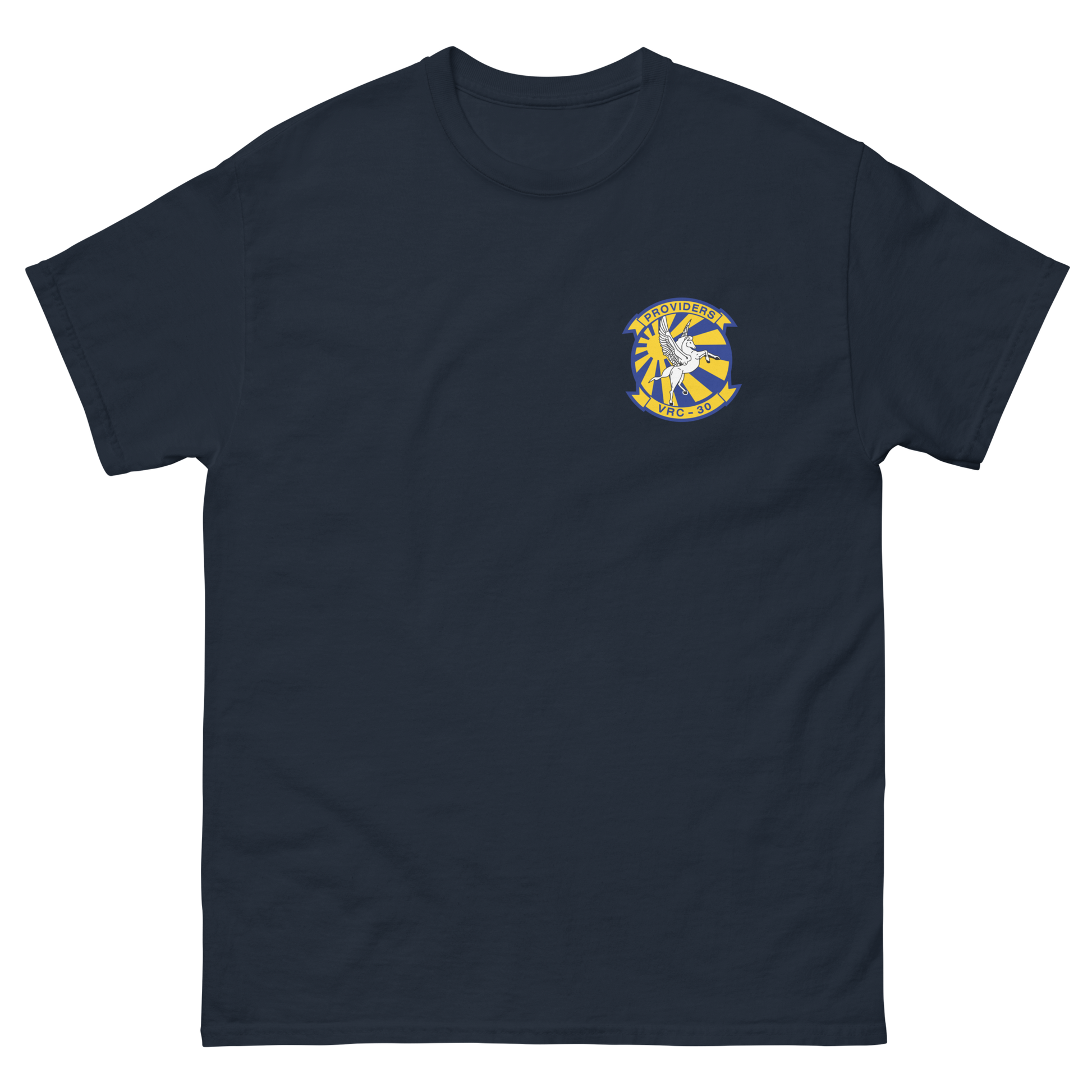 VRC-30 Providers Squadron Crest T-Shirt – front view, navy