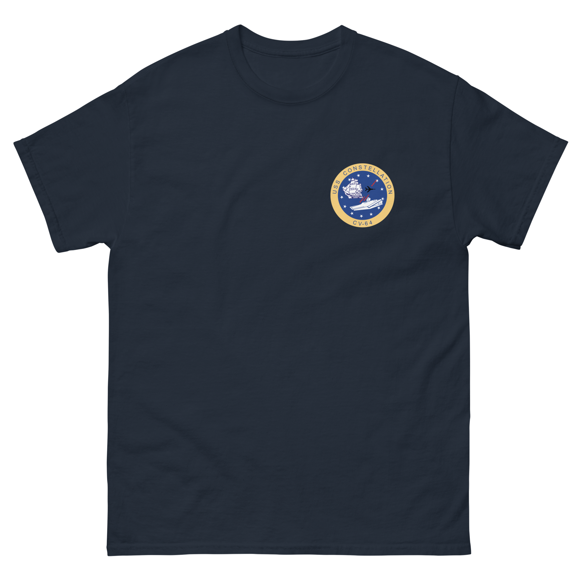 USS Constellation (CV-64) Ship's Crest T-Shirt – front view, navy