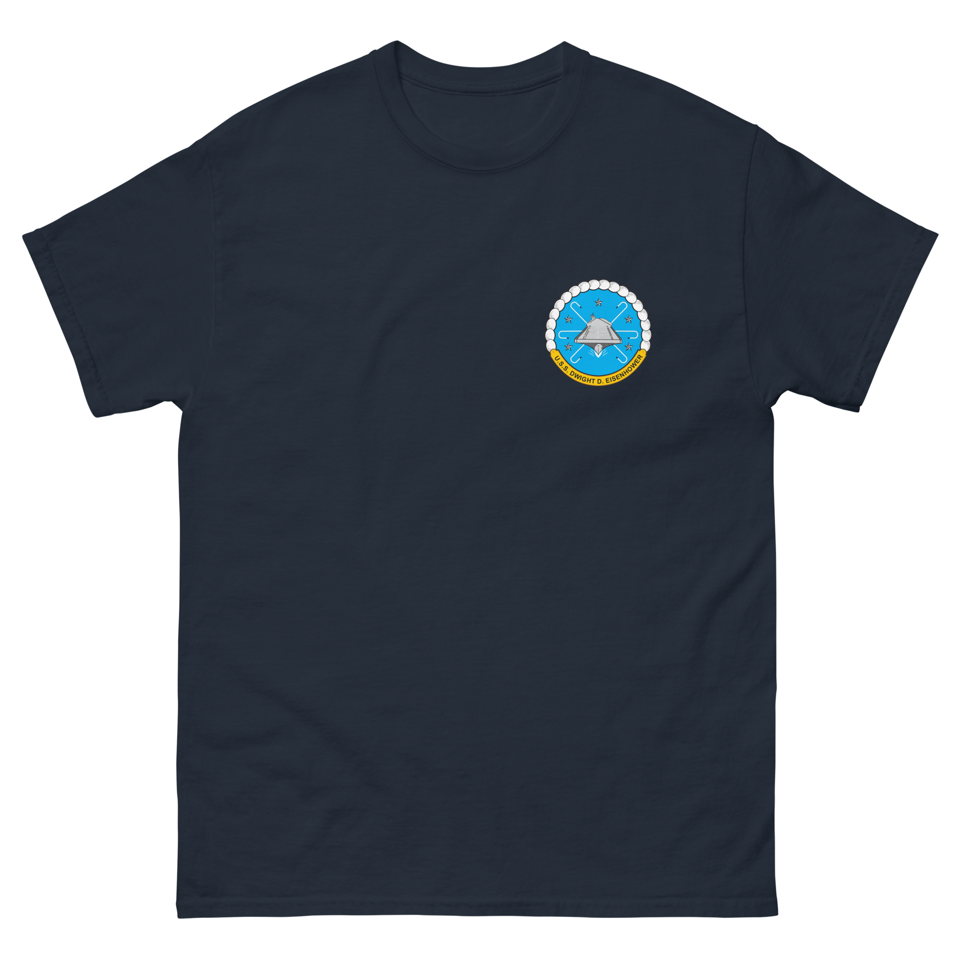 USS Dwight D. Eisenhower (CVN-69) Ship's Crest T-Shirt – front view, navy