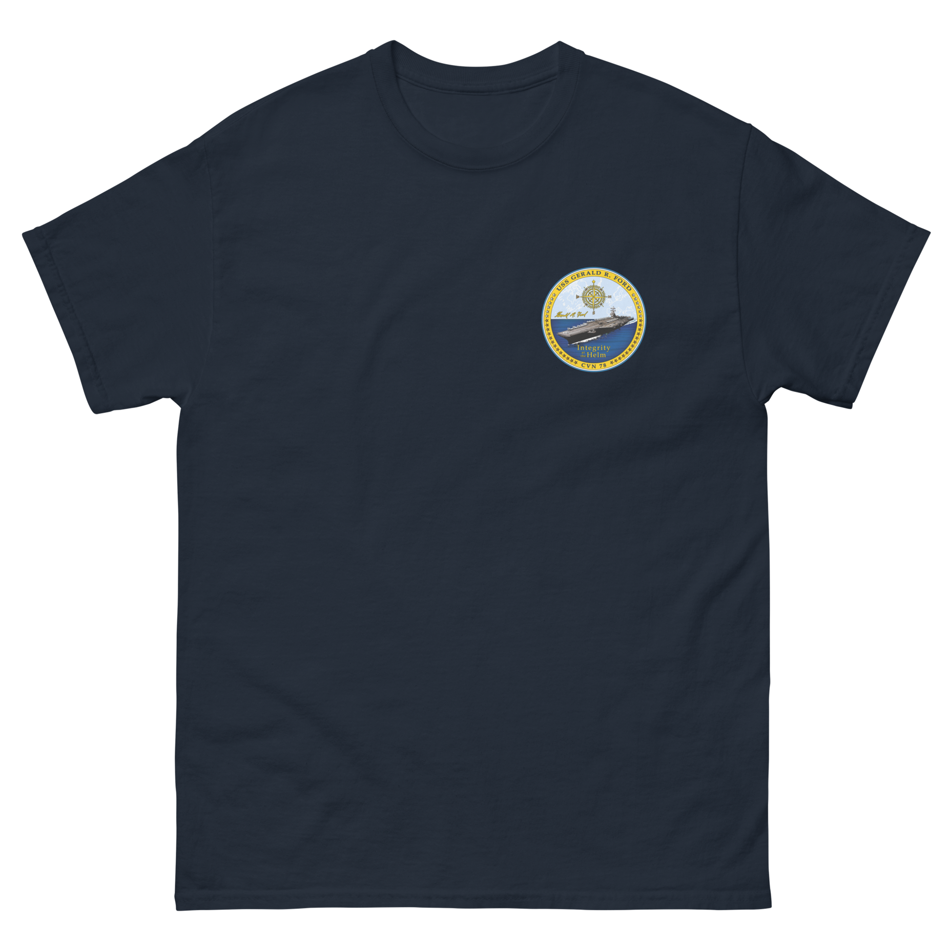 USS Gerald R. Ford (CVN-78) Ship's Crest T-Shirt – front view, navy