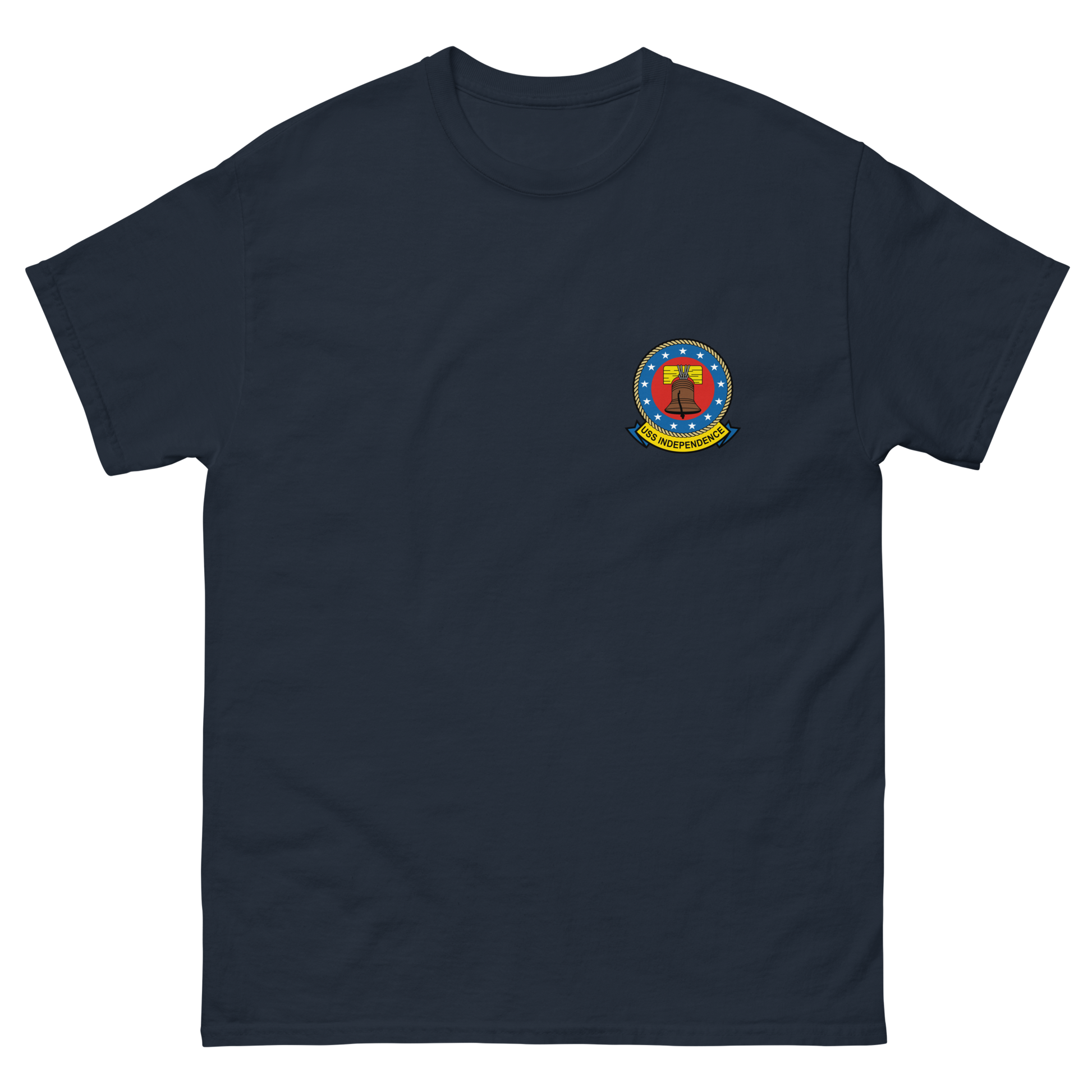 USS Independence (CVA/CV-62) Ship's Crest T-Shirt – front view, navy