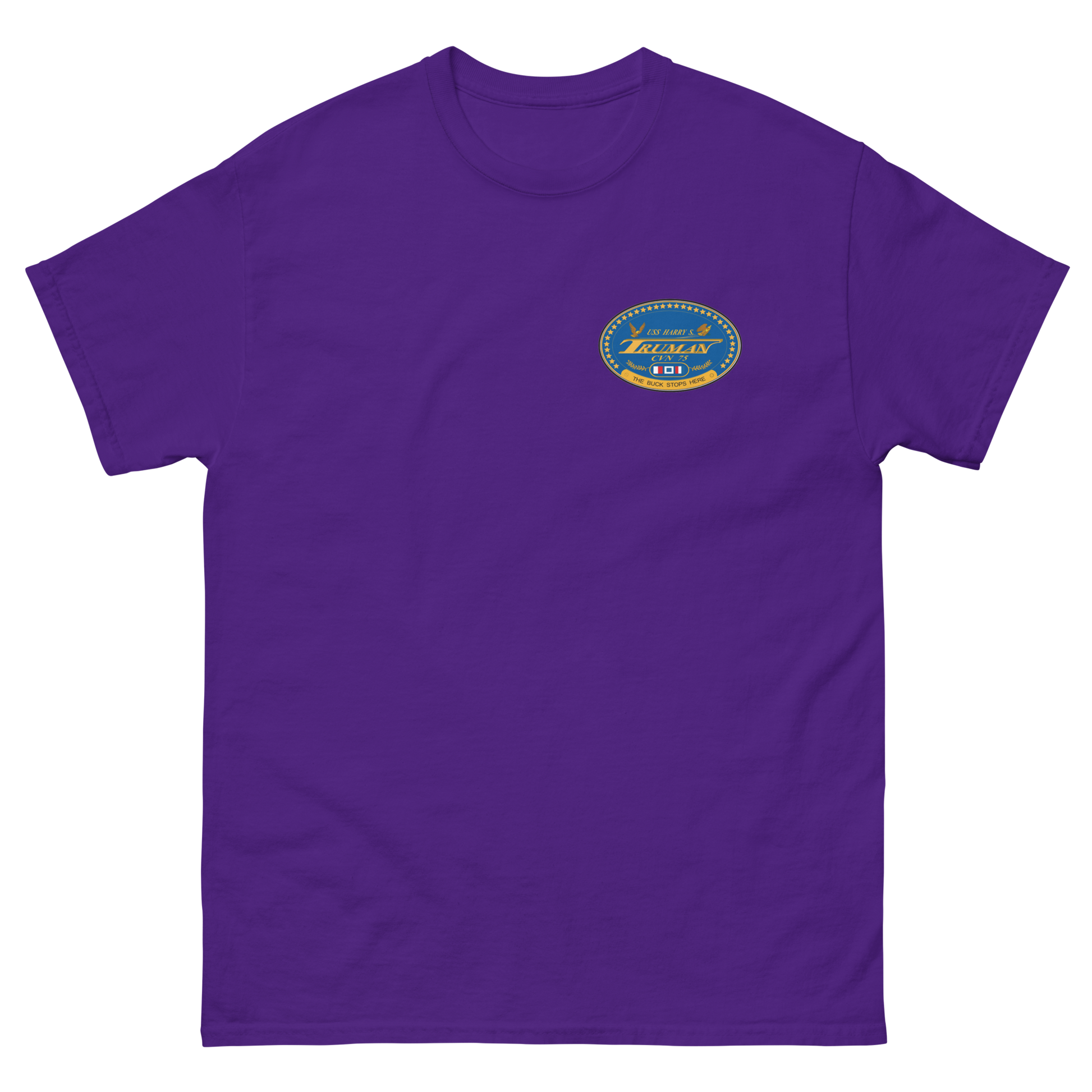 USS Harry S. Truman (CVN-75) Ship's Crest T-Shirt – front view, purple