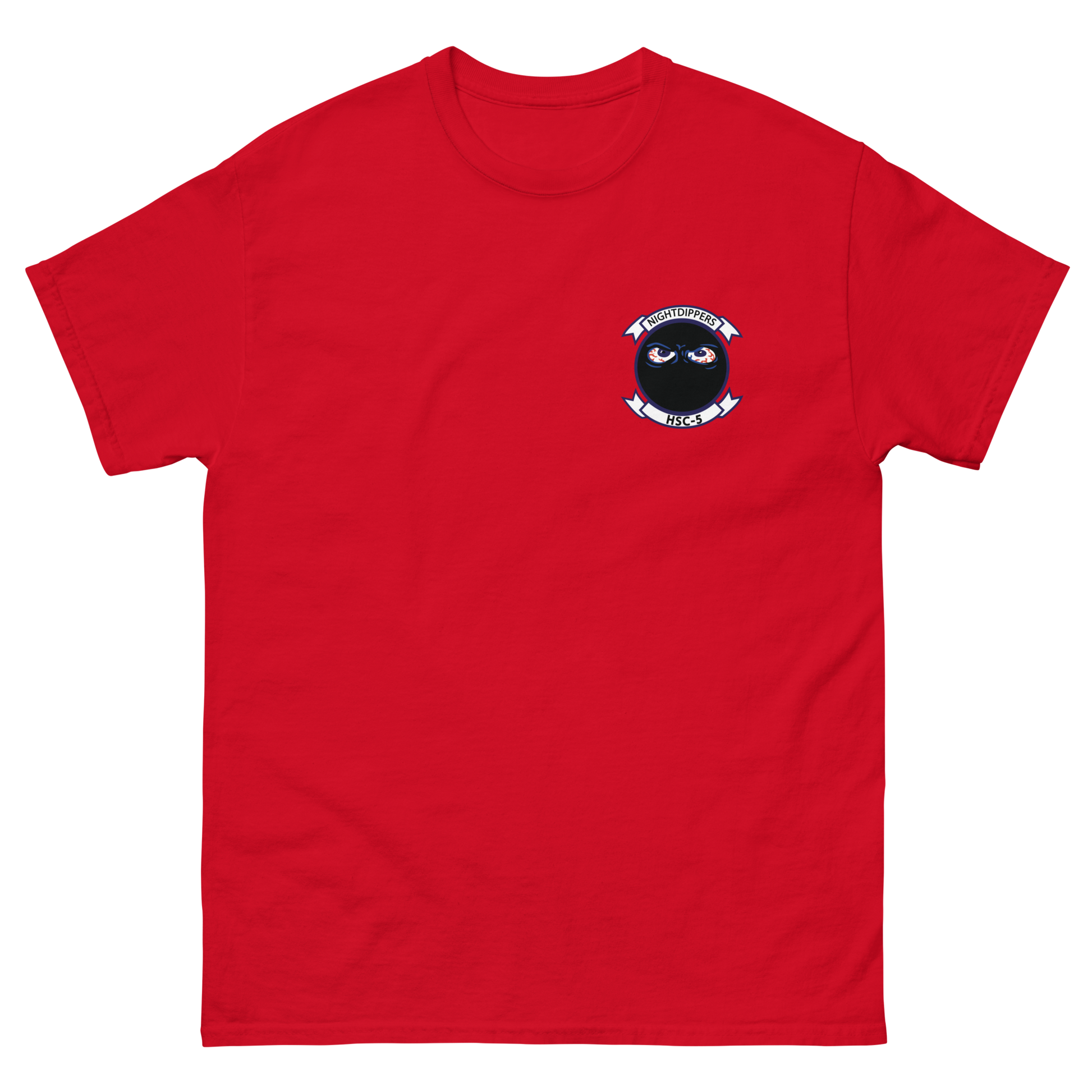 HSC-5 Nightdippers Squadron Crest Shirt – front view, red