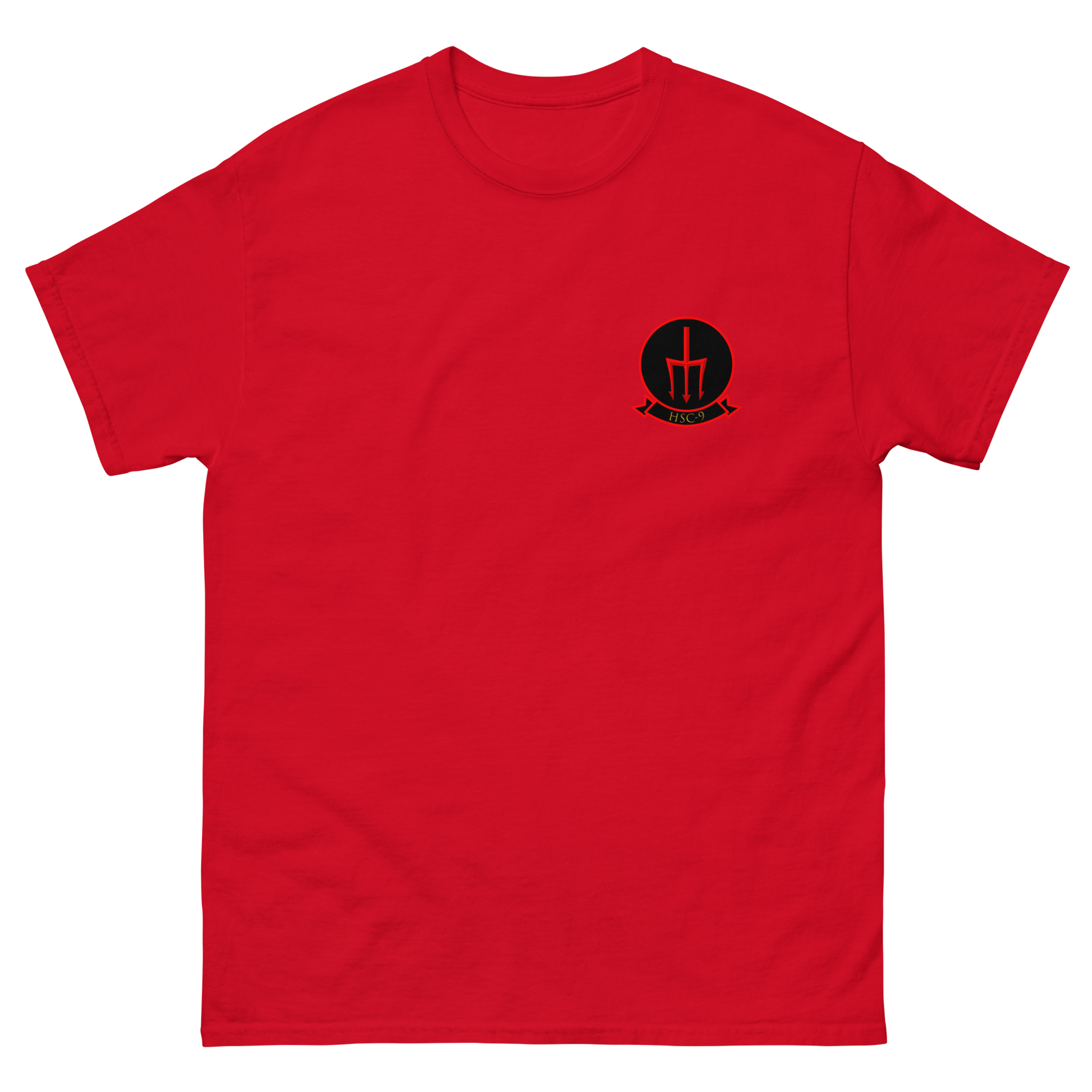 HSC-9 Tridents Squadron Crest T-Shirt – front view, red