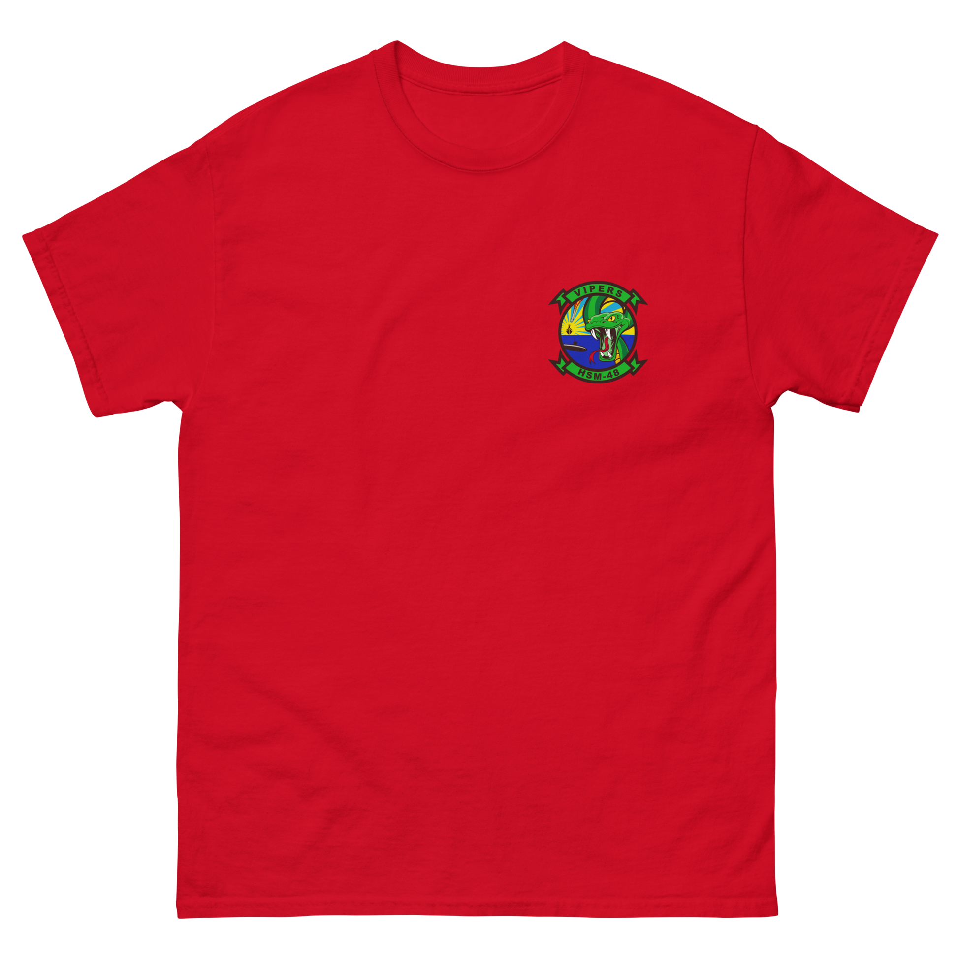 HSM-48 Vipers Squadron Crest T-Shirt – front view, red