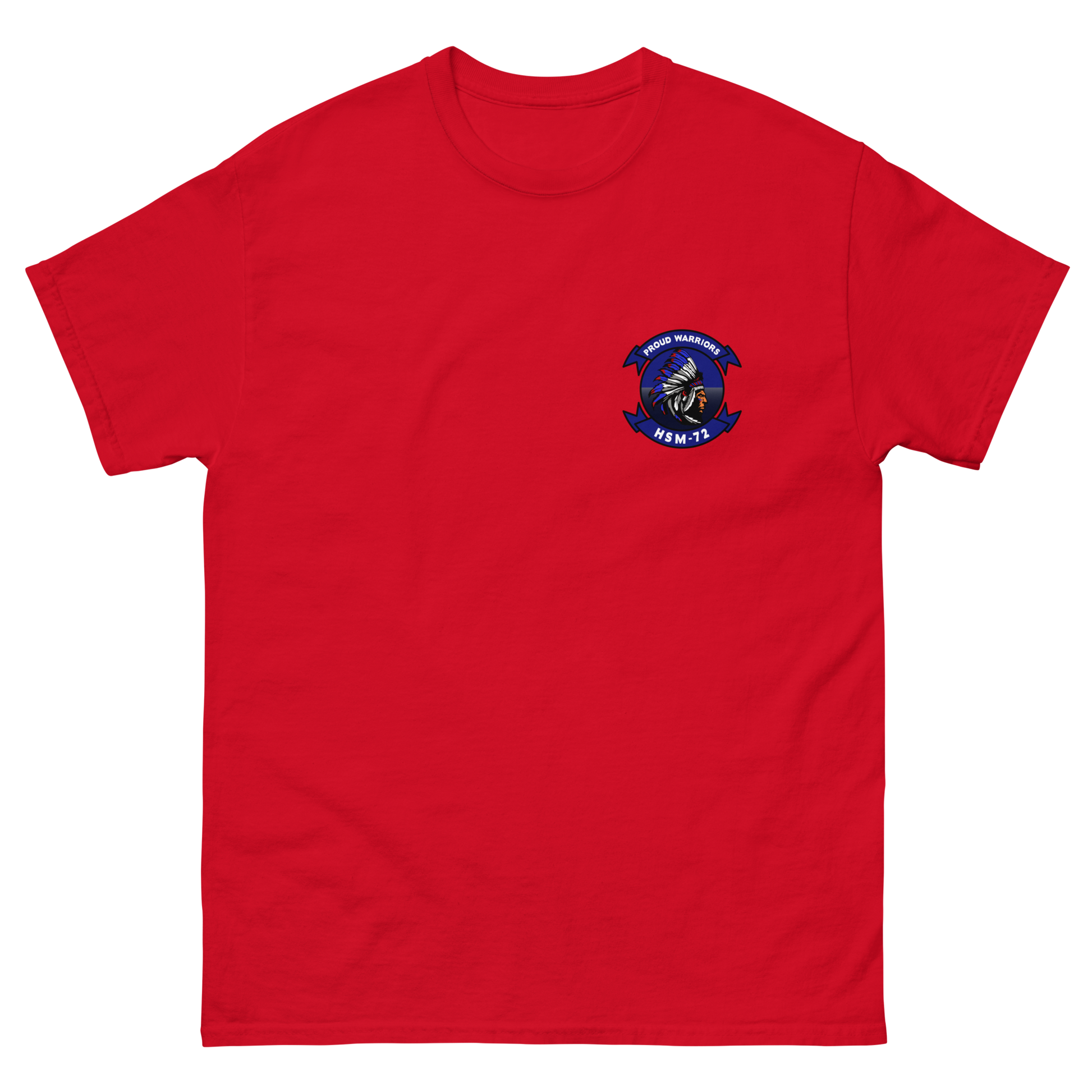 HSM-72 Proud Warriors Squadron Crest Shirt – front view, red