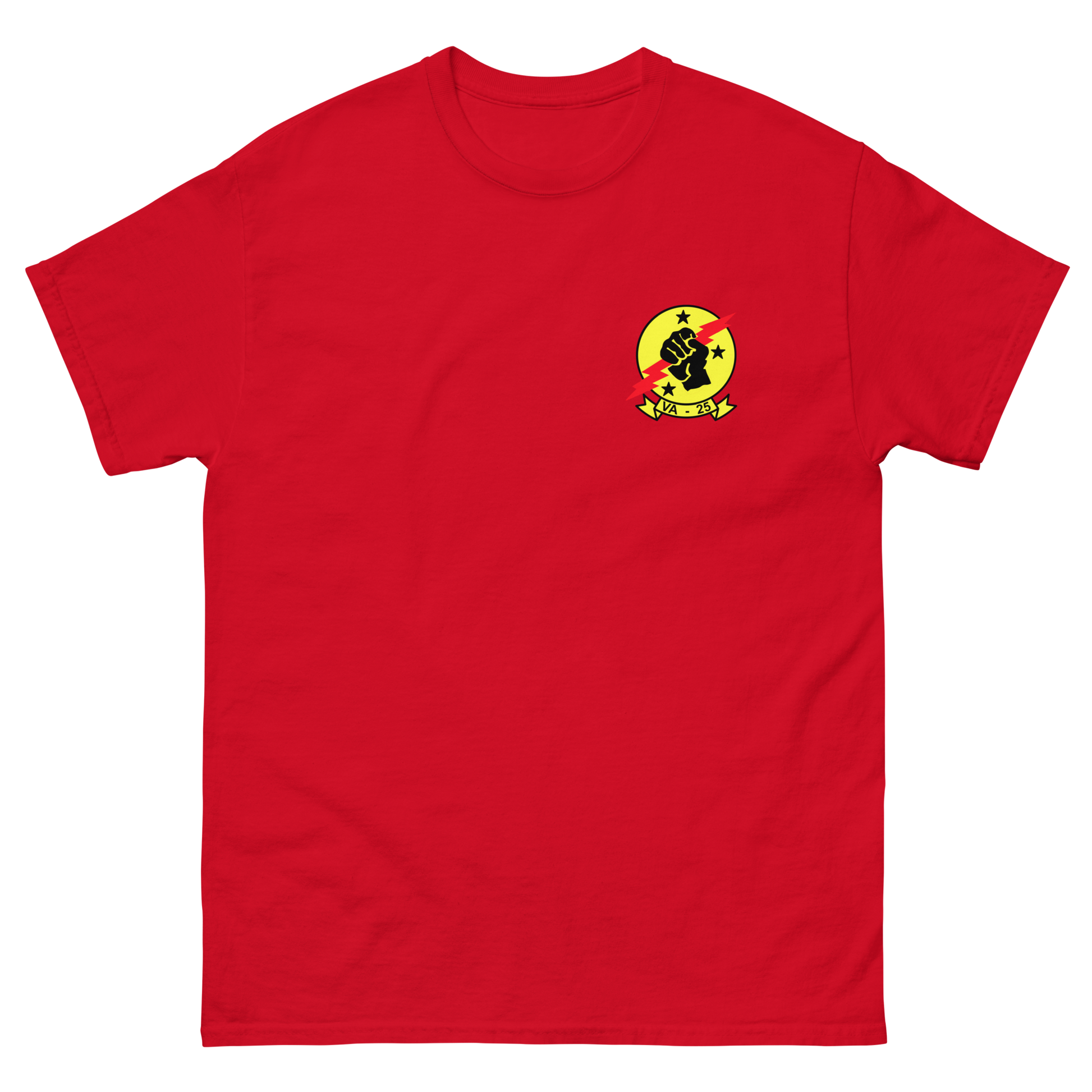 VA-25 Fist of the Fleet Squadron Crest T-Shirt – front view, red