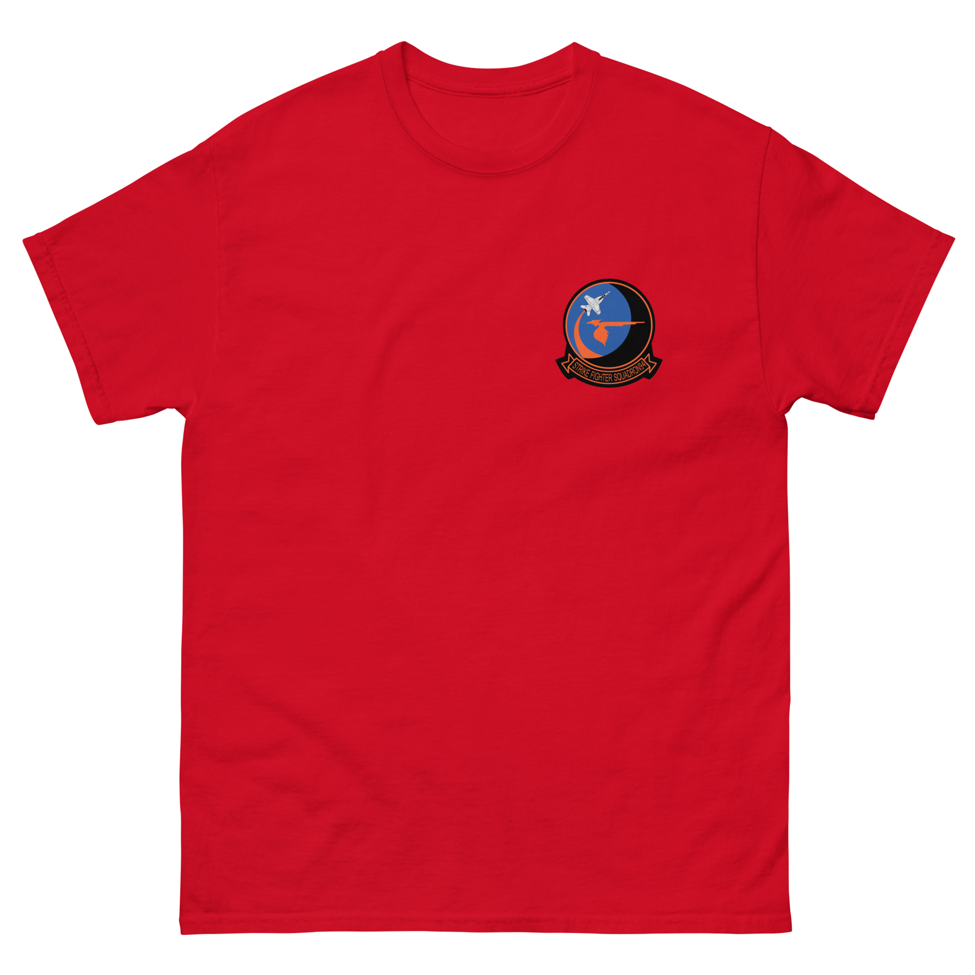 VFA-94 Mighty Shrikes Squadron Crest T-Shirt – front view, red