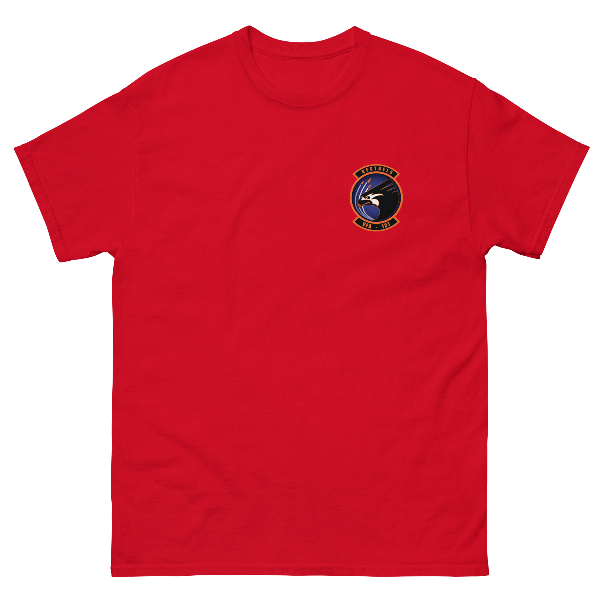 VFA-137 Kestrels Squadron Crest T-Shirt – front view, red