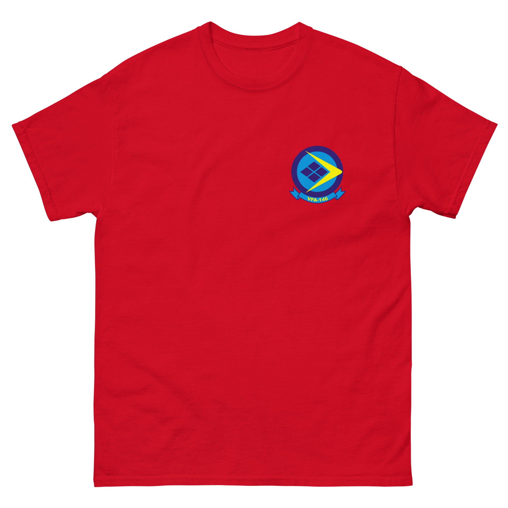VFA-146 Blue Diamonds Squadron Crest T-Shirt – front view, red