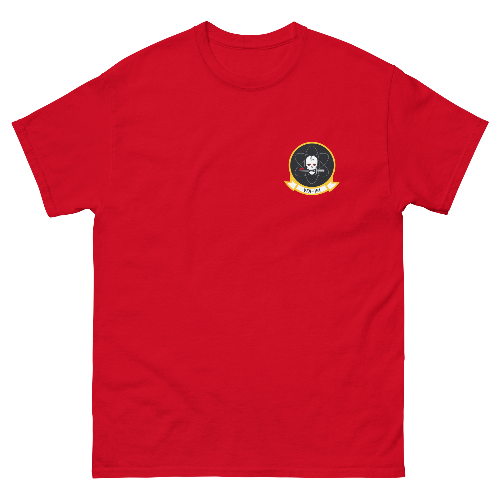 VFA-151 Vigilantes Squadron Crest T-Shirt – front view, red