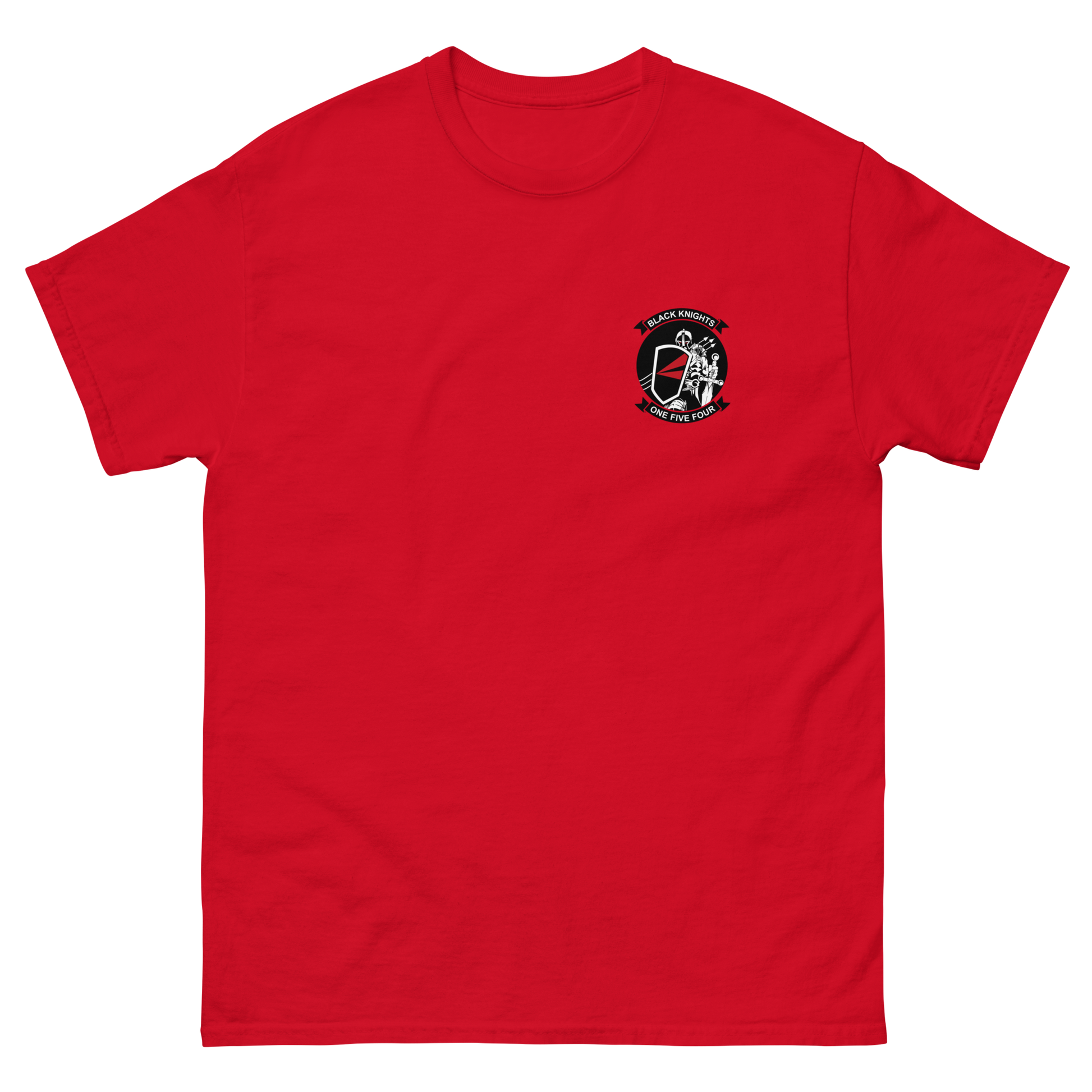 VF-154 Black Knights Squadron Crest T-Shirt – front view, red