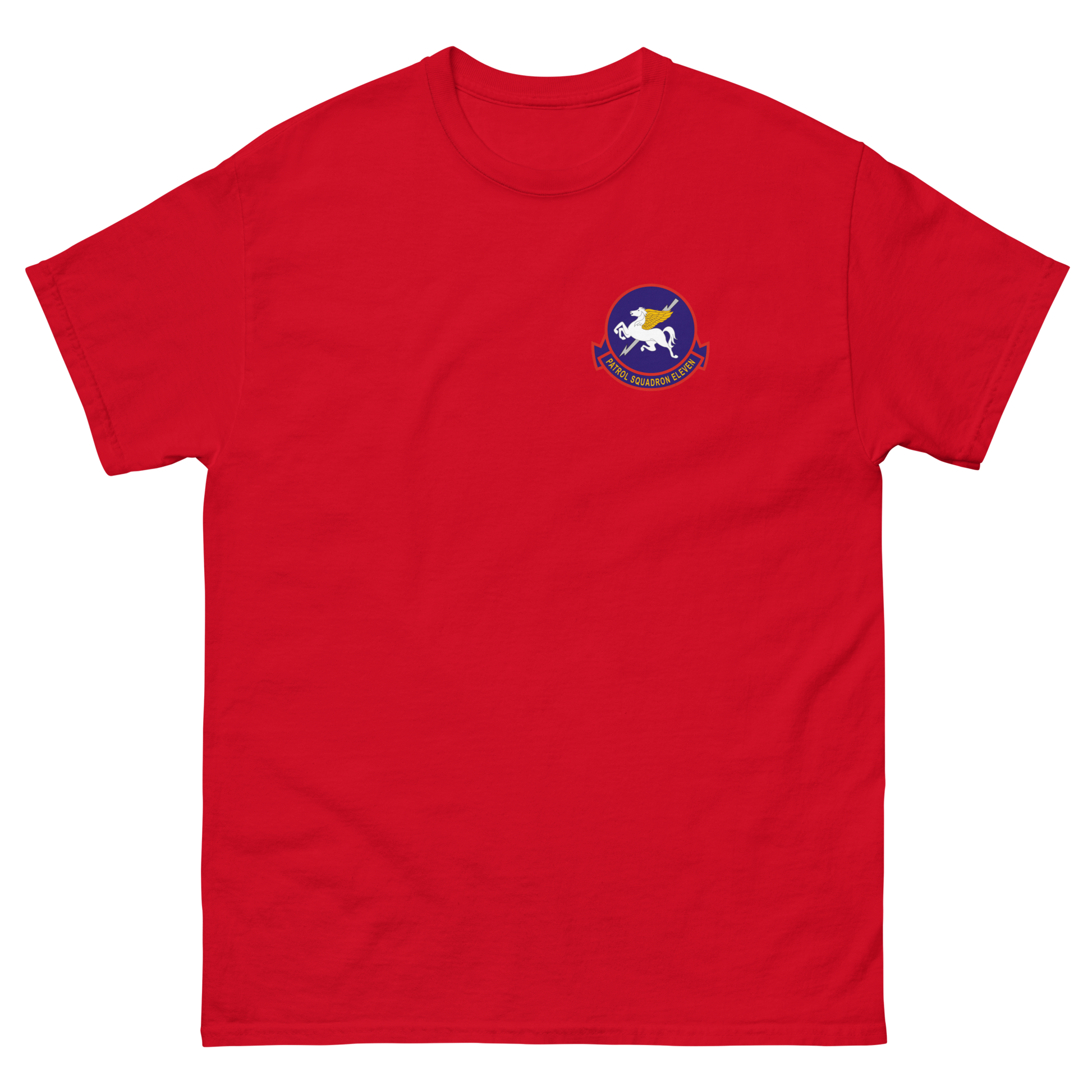 VP-11 Proud Pegasus Squadron Crest T-Shirt – front view, red